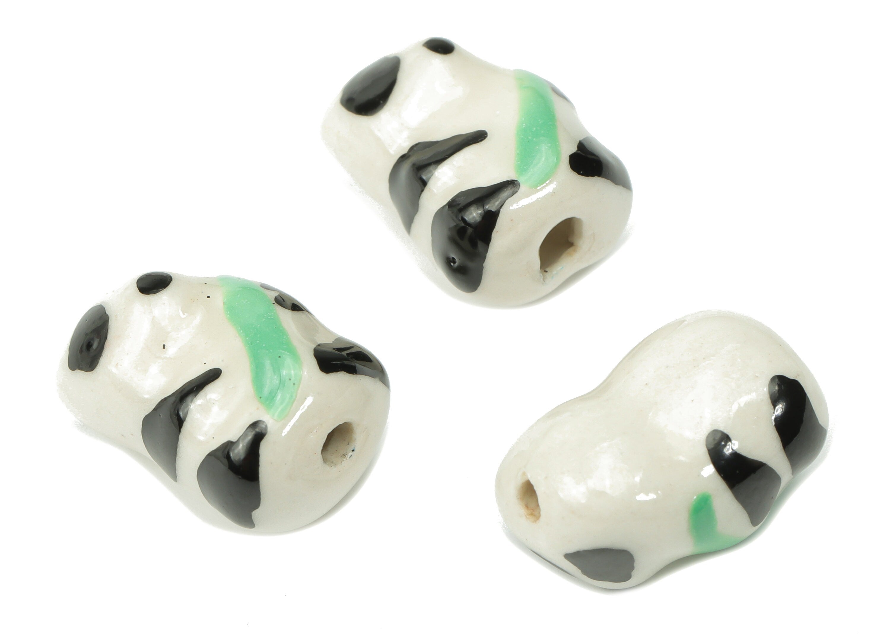 Glazed Ceramic Panda Beads - Carved Panda Beads - Handmade Beads - Bracelet Beads - Connectors Beads - 17.87x12.23x10.6mm - NS1833 - DOMEDBAZAAR