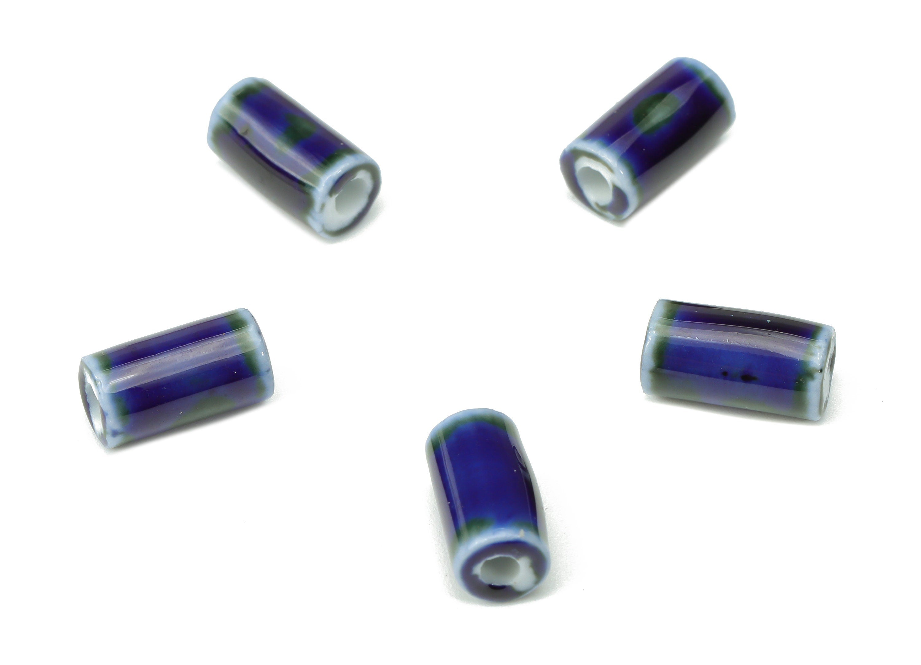 Glazed Ceramic Cylinder Beads - Carved Cylinder Beads - Handmade Beads - Bracelet Making Beads - Connectors Beads - 10.28x5.4x5.4mm - NS1781 - DOMEDBAZAAR