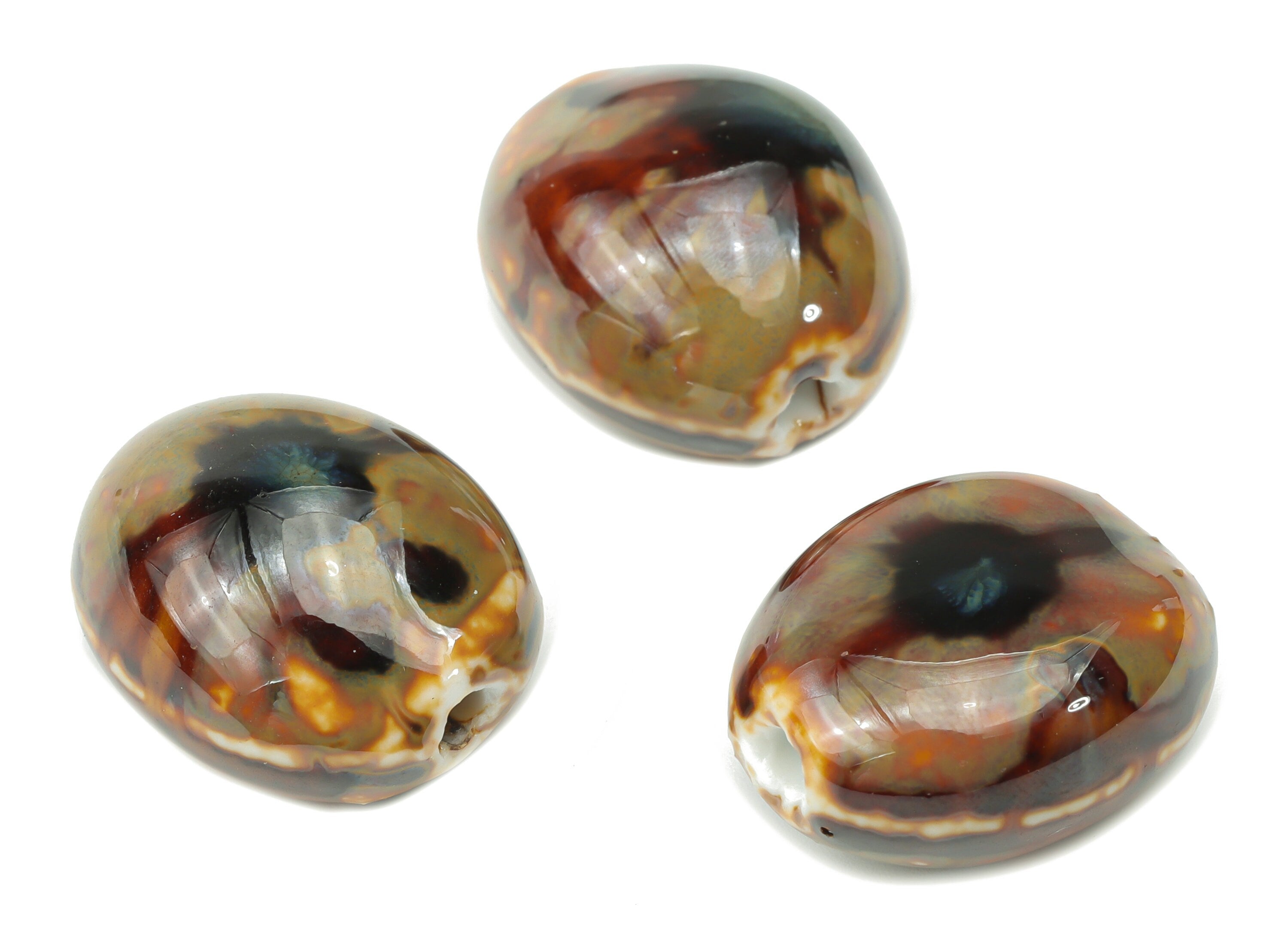 Glazed Ceramic Long Oval Beads - Carved Oval Beads - Handmade Beads - Bracelet Making Beads - Connectors Beads - 21.12x17.93x12.5mm - NS1809 - DOMEDBAZAAR