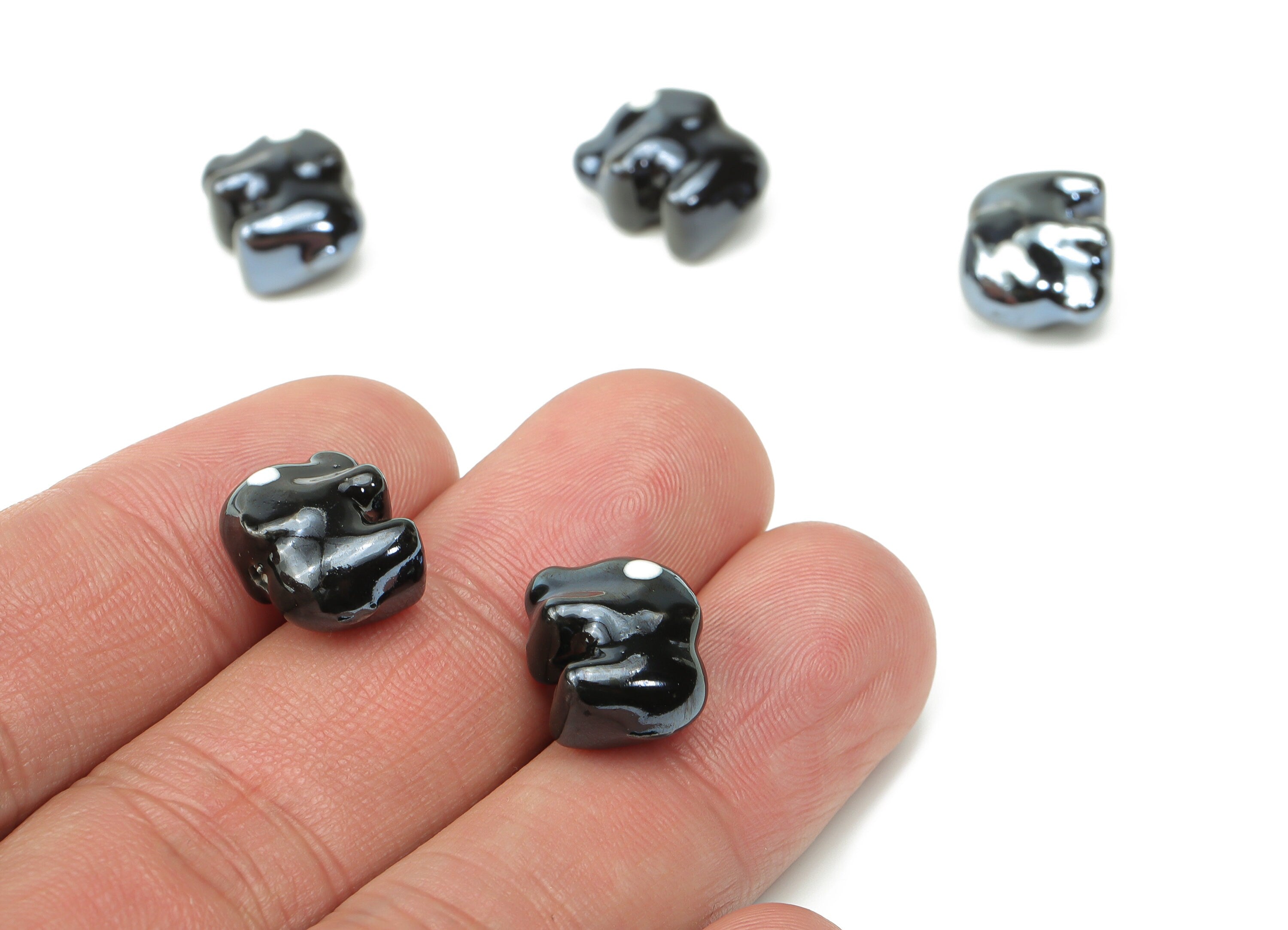 Glazed Ceramic Elephant Beads - Carved Elephant Beads - Handmade Beads - Bracelet Beads - Connectors Beads - 13.76x11.07x8mm - NS1839A - DOMEDBAZAAR