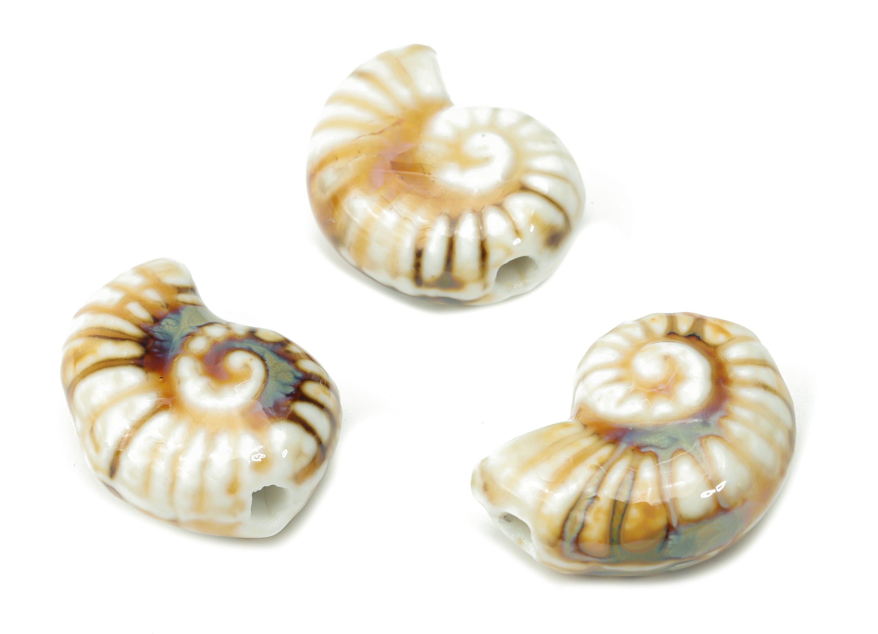 Glazed Ceramic Snail Beads - Carved Snail Beads - Handmade Beads - Bracelet Beads - Connectors Beads - 20.7x15.63x8.63mm - NS1807 - DOMEDBAZAAR