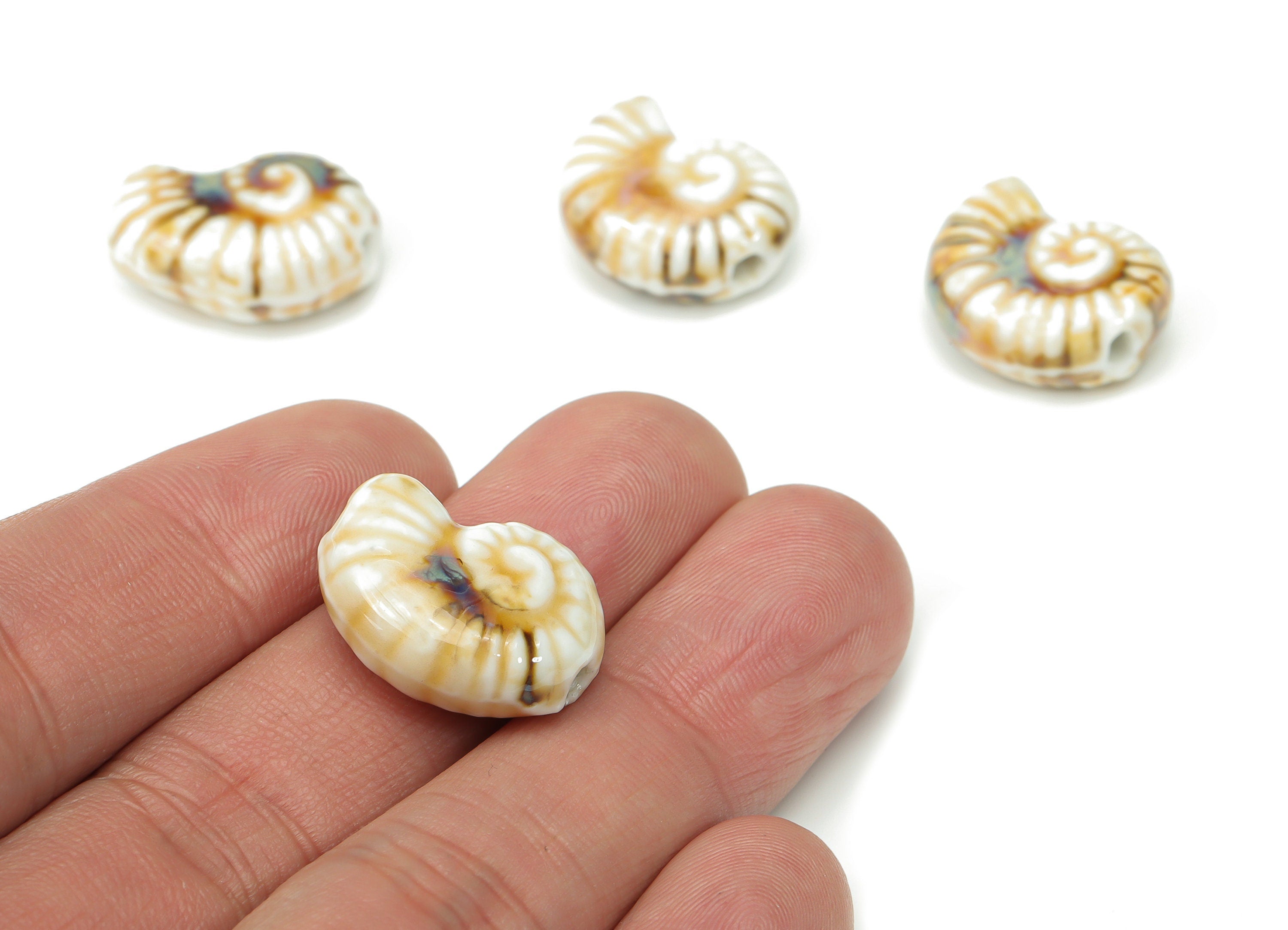 Glazed Ceramic Snail Beads - Carved Snail Beads - Handmade Beads - Bracelet Beads - Connectors Beads - 20.7x15.63x8.63mm - NS1807 - DOMEDBAZAAR