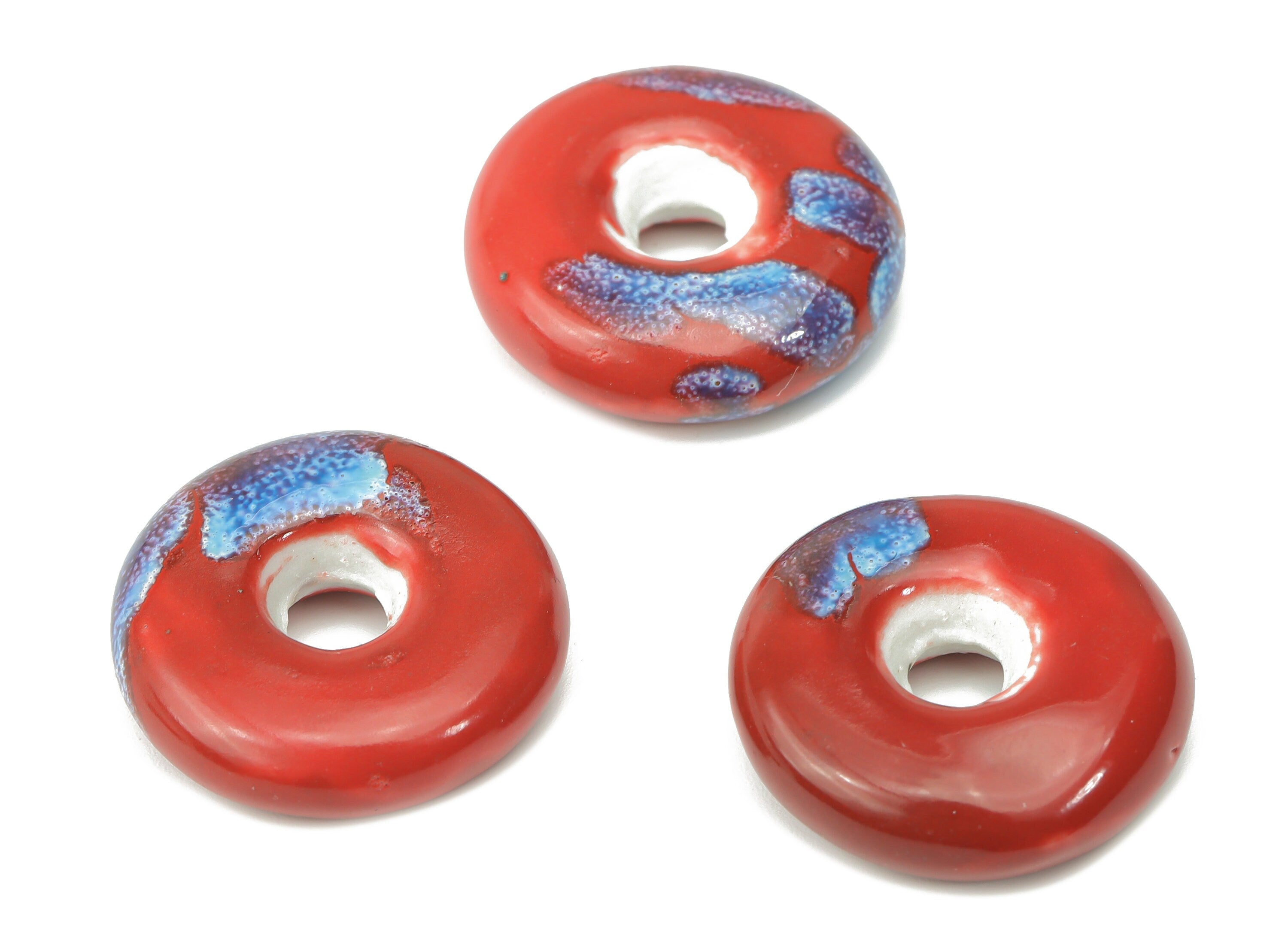 Glazed Ceramic Donate Beads - Carved Circle Beads - Handmade Beads - Bracelet Making Beads - Connectors Beads - 20.26x20.26x5.97mm - NS1794 - DOMEDBAZAAR
