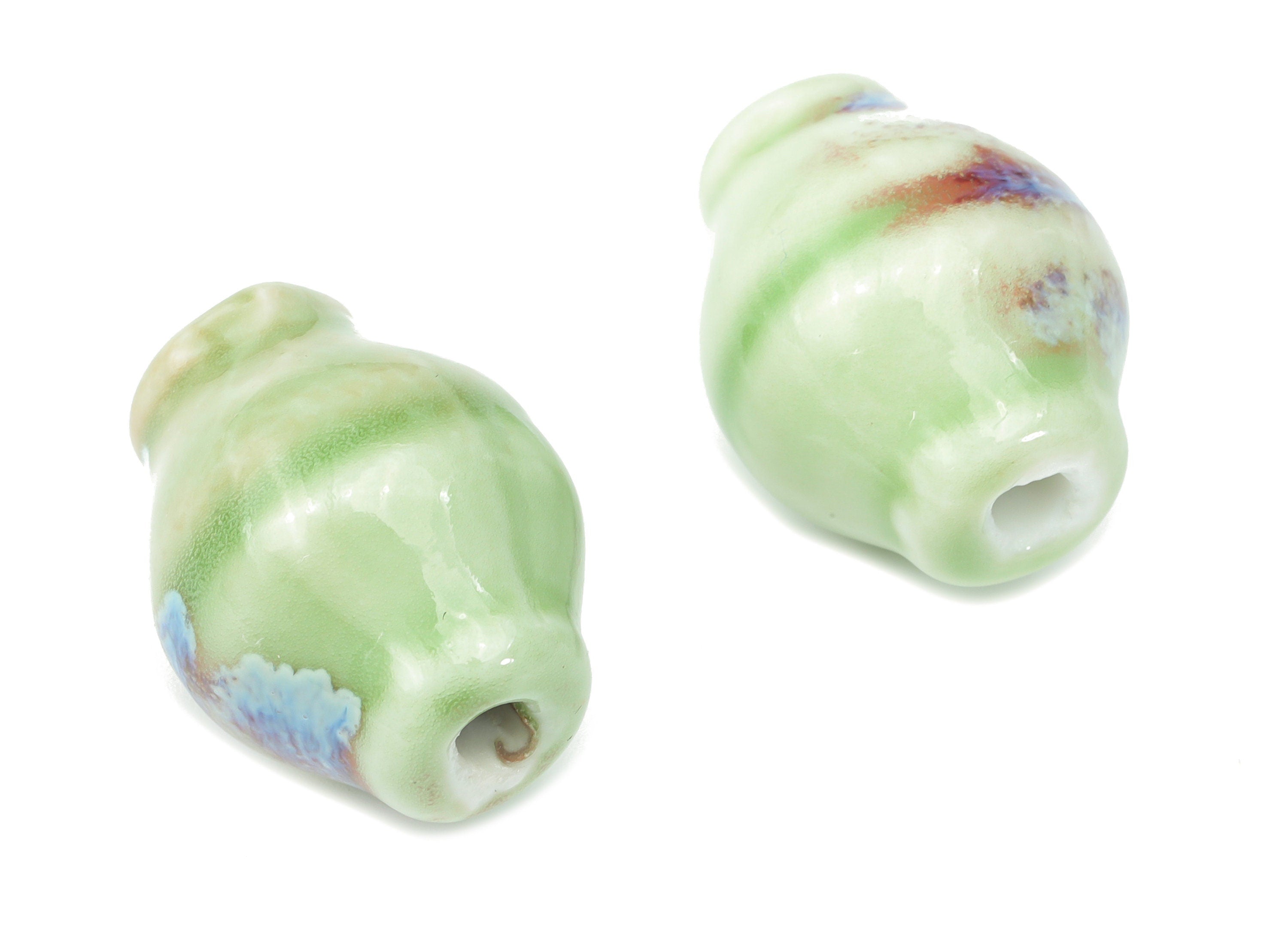 Glazed Ceramic Kettle Beads - Carved Vase Beads - Handmade Beads - Bracelet Making Beads - Connectors Beads - 23x18.16x18.16mm - NS1805 - DOMEDBAZAAR