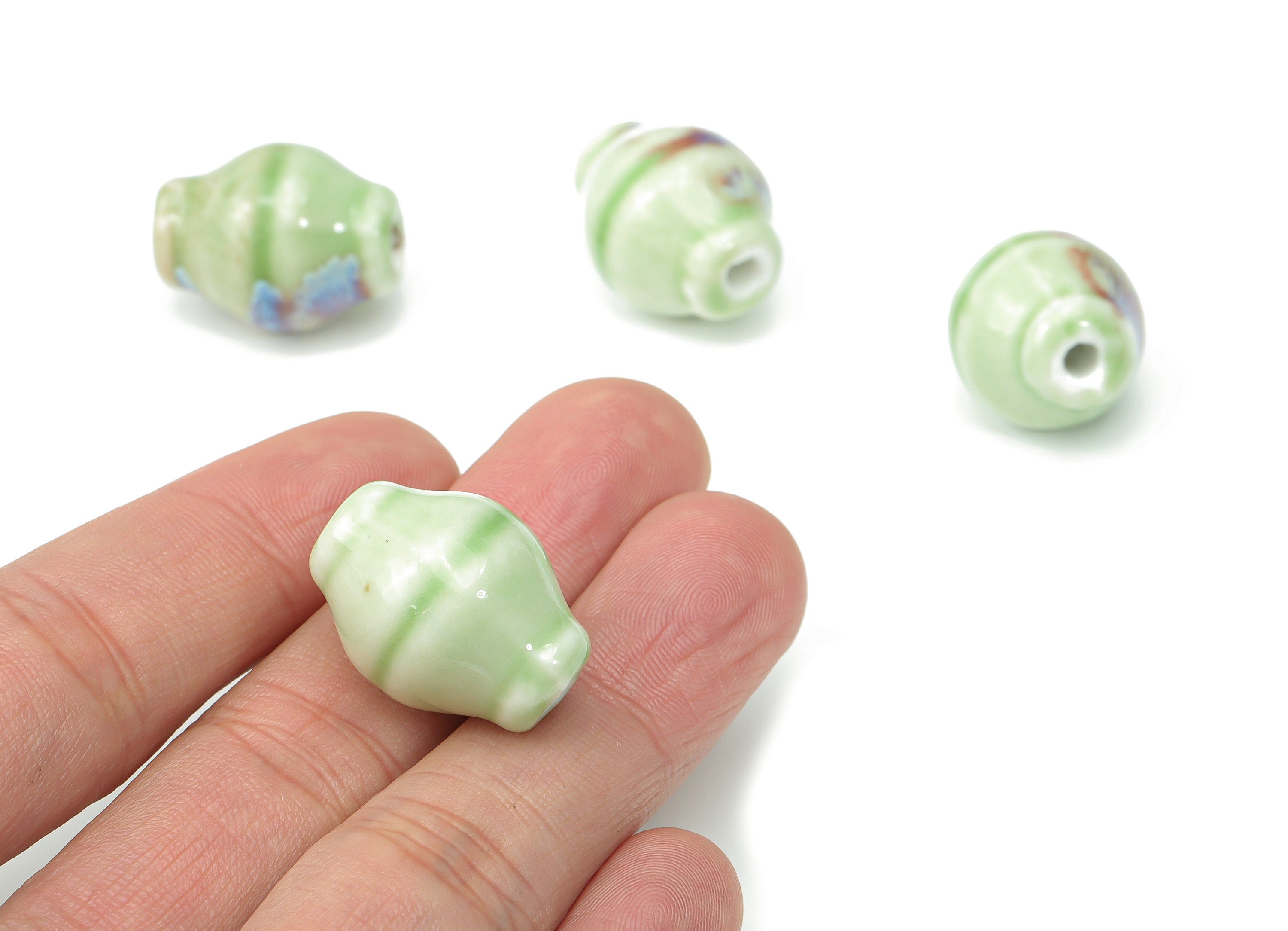 Glazed Ceramic Kettle Beads - Carved Vase Beads - Handmade Beads - Bracelet Making Beads - Connectors Beads - 23x18.16x18.16mm - NS1805 - DOMEDBAZAAR