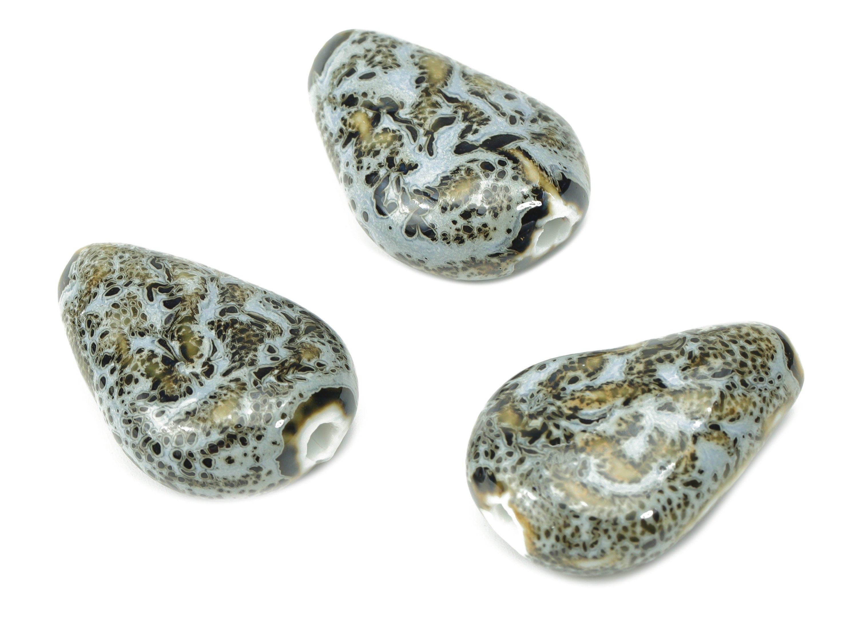 Glazed Ceramic Drop Beads - Carved Teardrop Beads - Handmade Beads - Bracelet Beads - Connectors Beads - 21.04x21.04x20.3mm - NS1818 - DOMEDBAZAAR