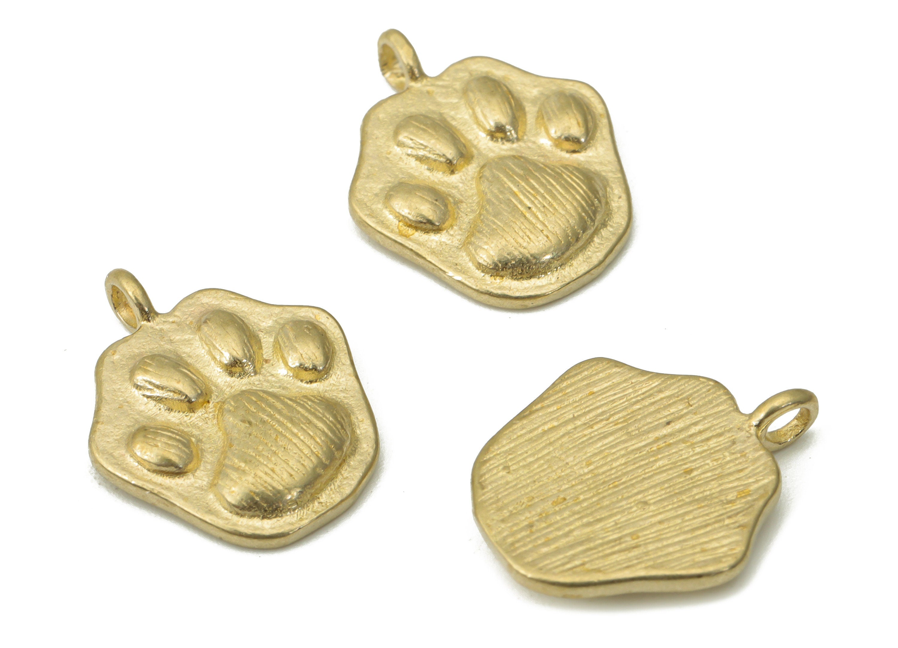 Brass Texture Cat Paw Earring Charms - Raw Brass Cat Paw Print Pendant - Jewelry Making Supplies - 14.54x11.52x1.82mm - PP5273 - DOMEDBAZAAR
