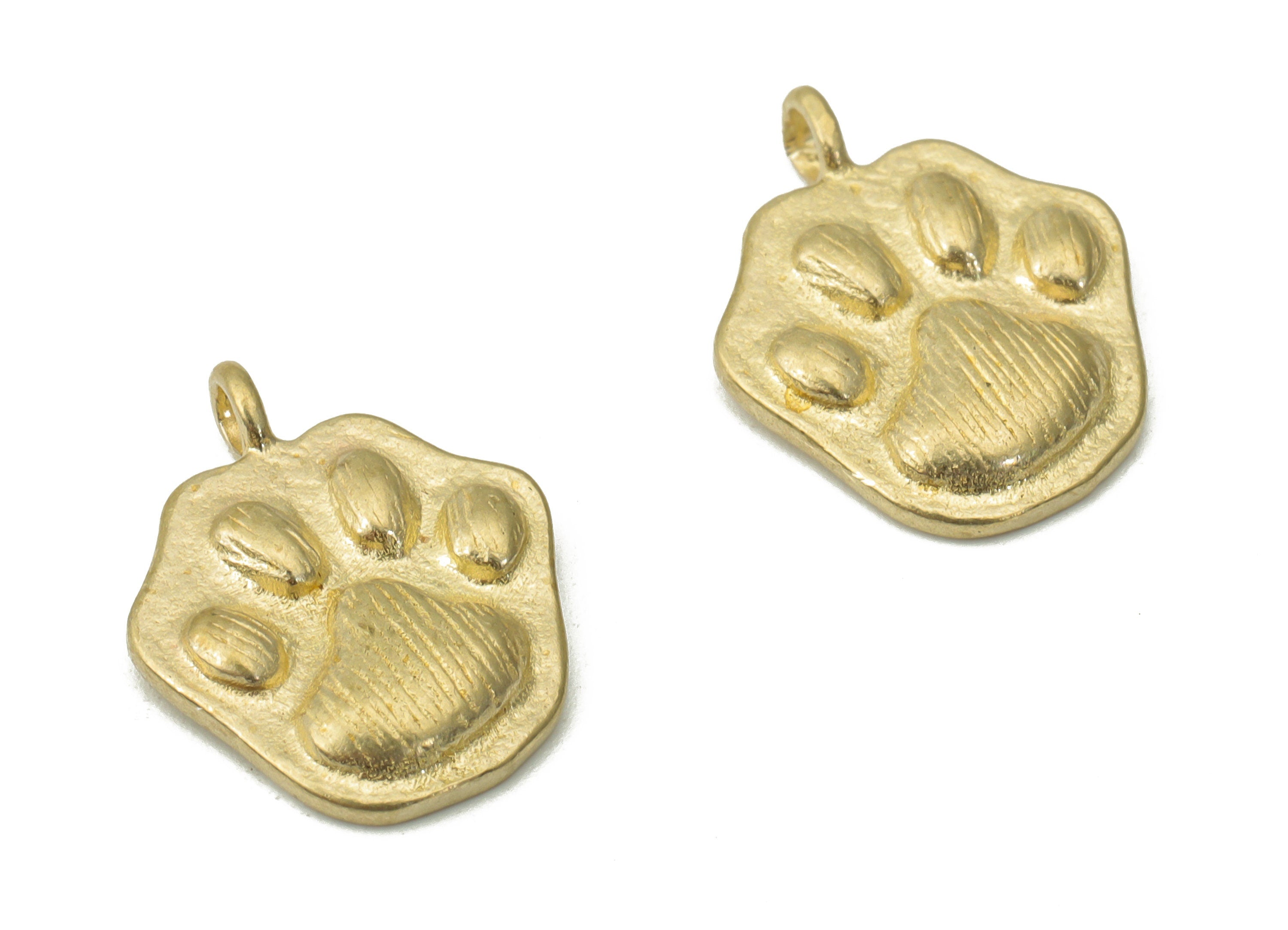 Brass Texture Cat Paw Earring Charms - Raw Brass Cat Paw Print Pendant - Jewelry Making Supplies - 14.54x11.52x1.82mm - PP5273 - DOMEDBAZAAR