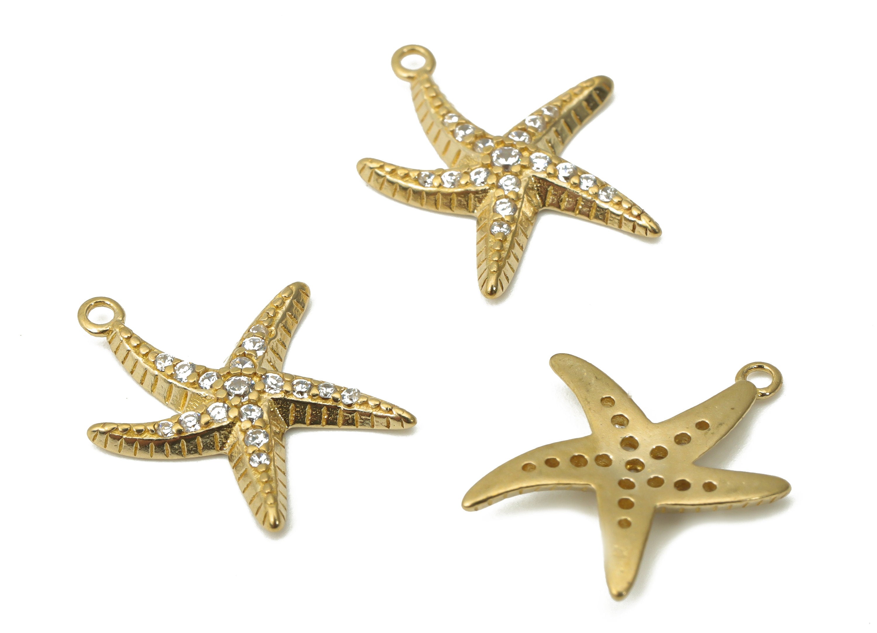 Brass Starfish Earring Charms with Zircons - Raw Brass Sea Star Pendant - Jewelry Making Supplies - 17.5x13.11x1.94mm - PP5266 - DOMEDBAZAAR