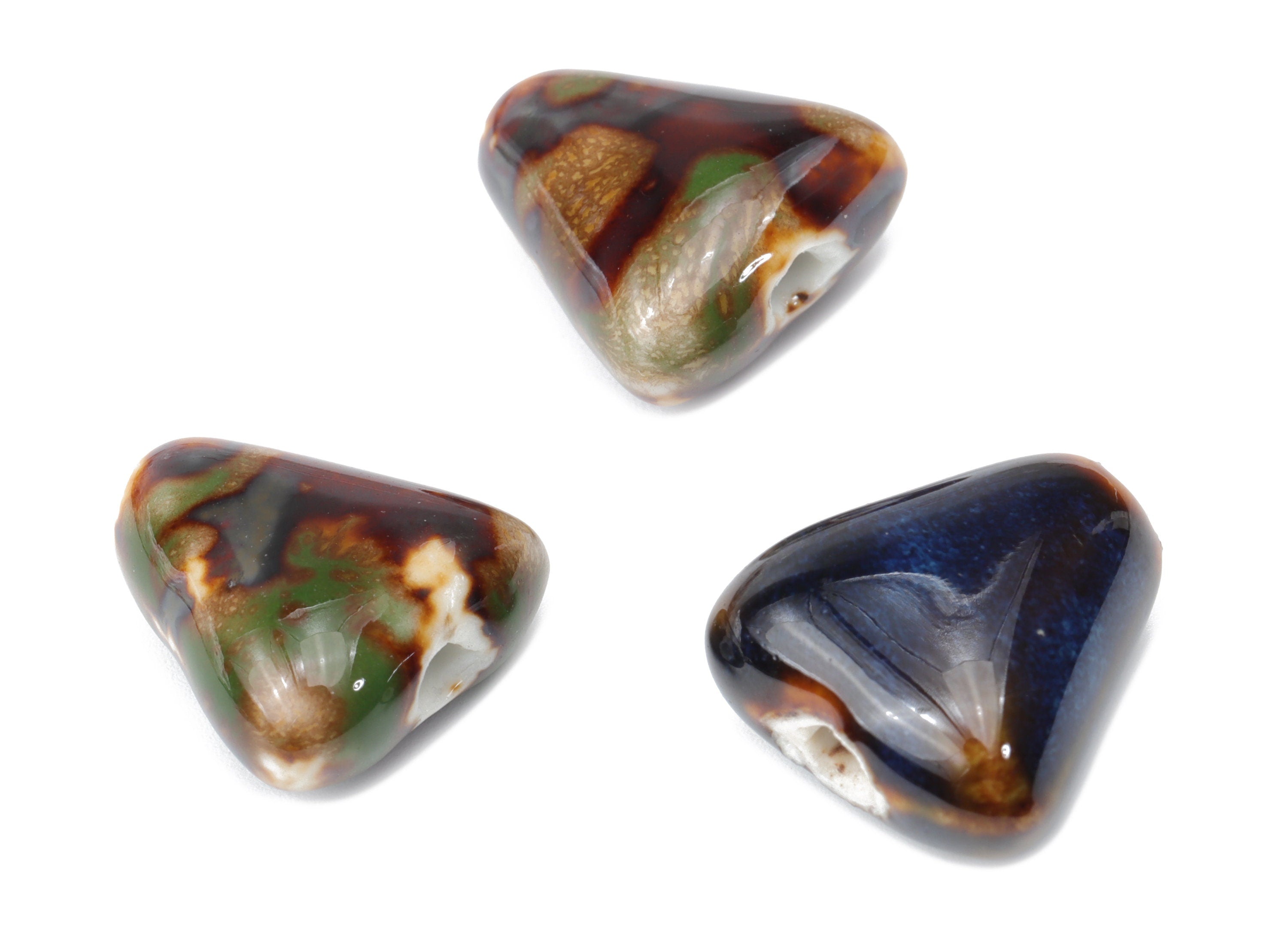 Glazed Ceramic Triangle Beads - Carved Triangle Beads - Handmade Beads - Bracelet Beads - Connectors Beads - 16.2x15.15x8.35mm - NS1812 - DOMEDBAZAAR