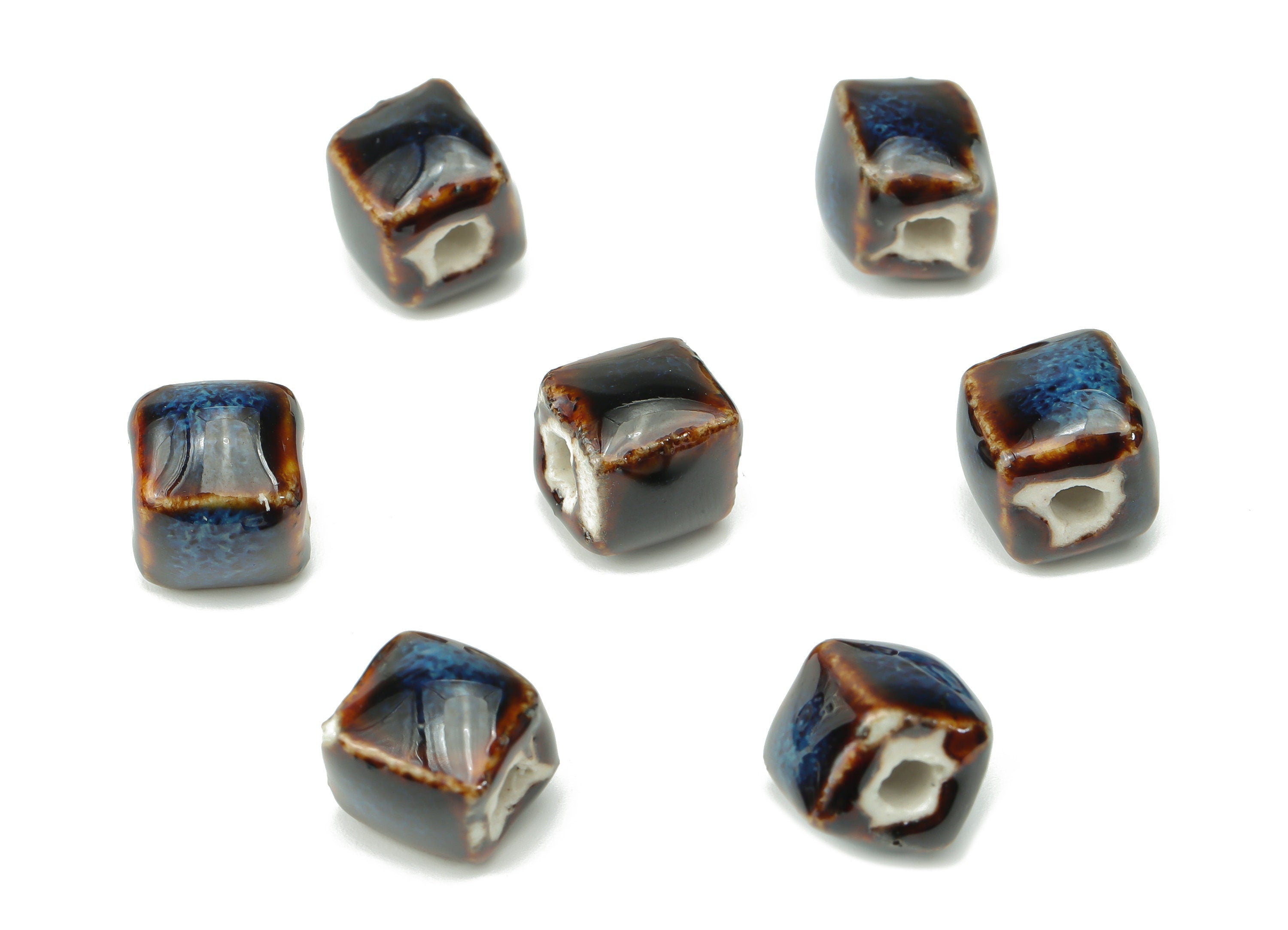 Glazed Ceramic Mini Cube Beads - Carved Cube Beads - Handmade Beads - Bracelet Beads - Connectors Beads - 8.66x8.66x8.24mm - NS1783 - DOMEDBAZAAR