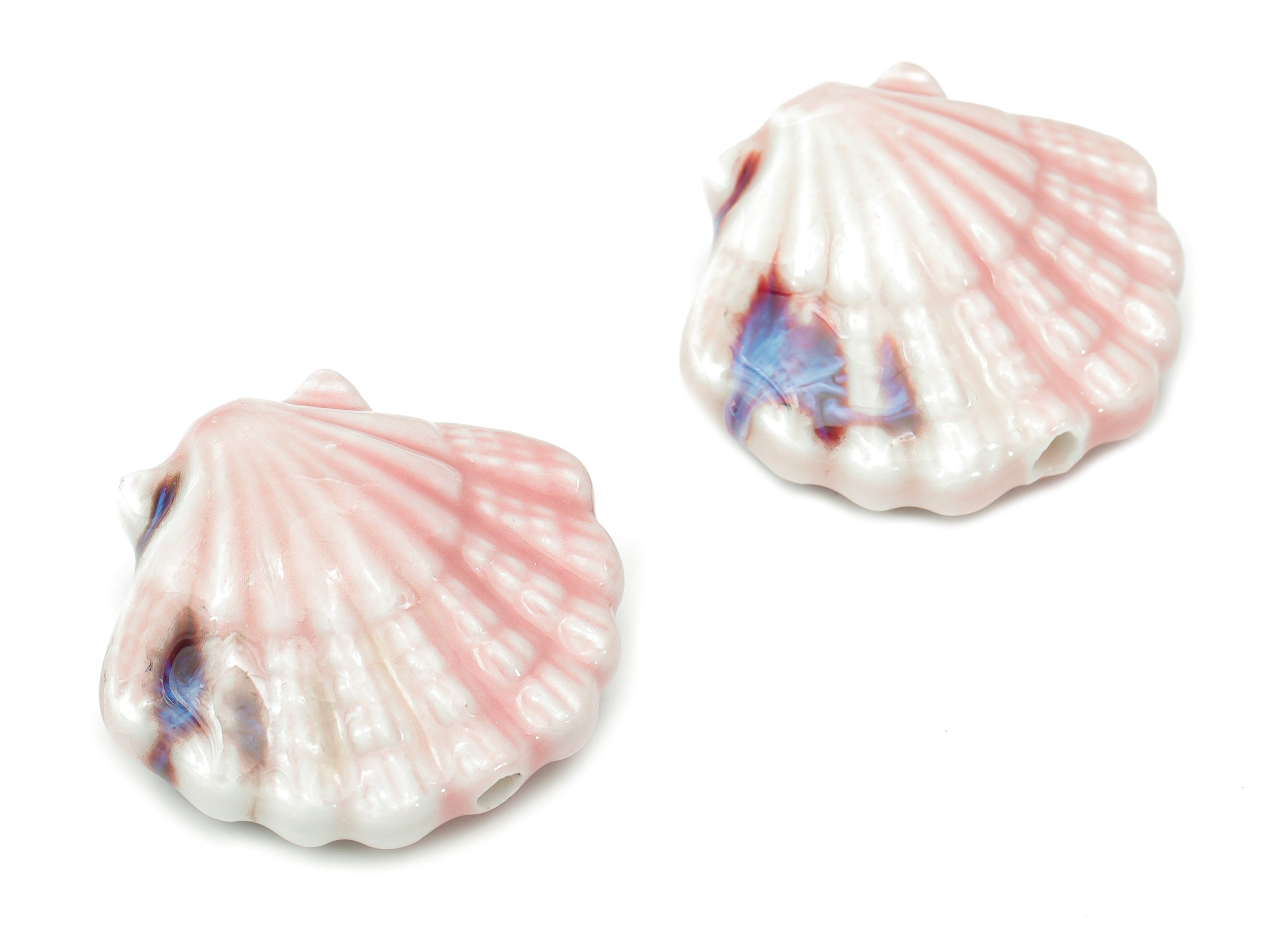 Glazed Ceramic Shell Beads - Carved Shell Beads - Handmade Beads - Bracelet Beads - Connectors Beads - 27.36x29.12x11.11mm - NS1824 - DOMEDBAZAAR
