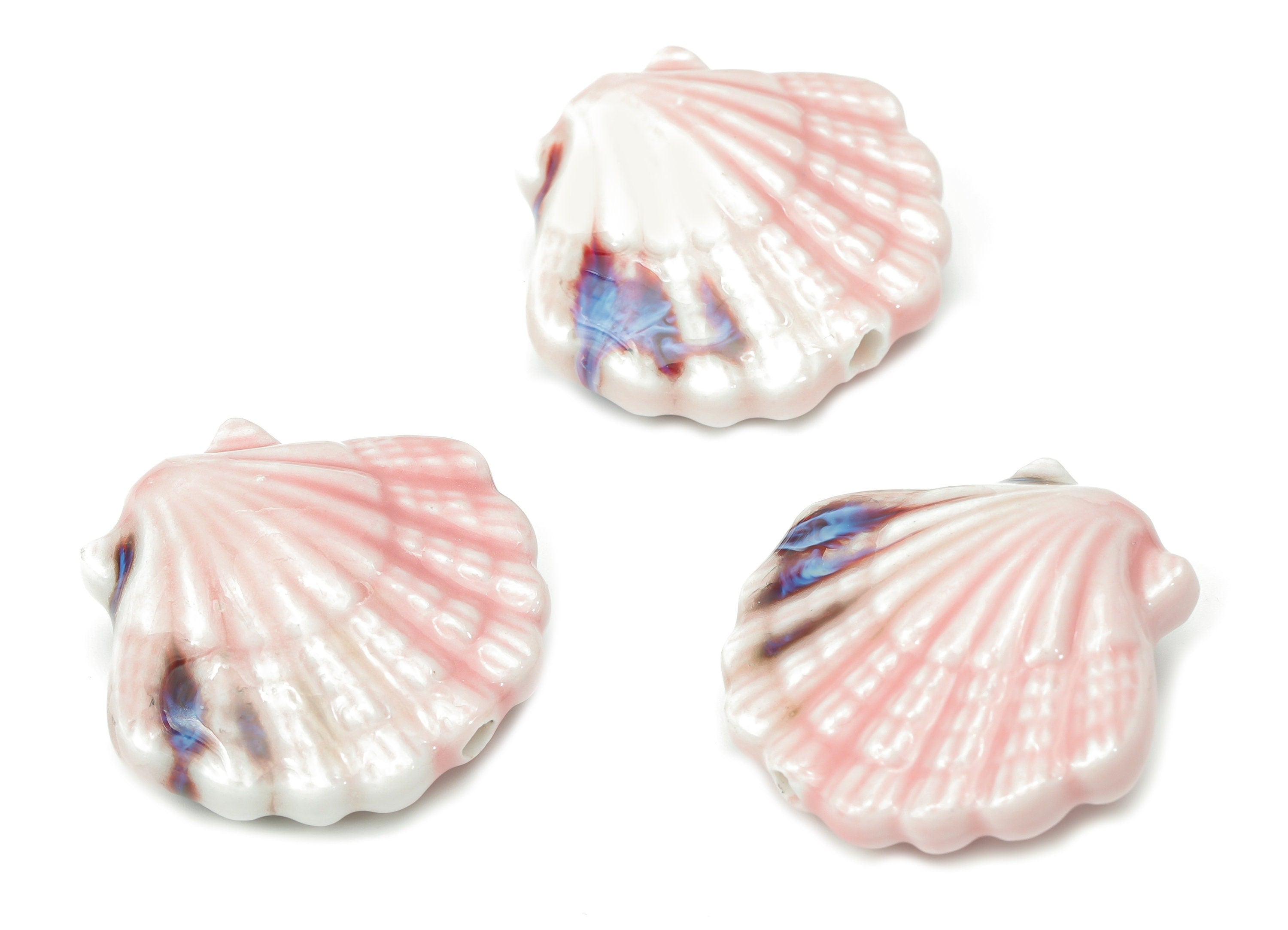 Glazed Ceramic Shell Beads - Carved Shell Beads - Handmade Beads - Bracelet Beads - Connectors Beads - 27.36x29.12x11.11mm - NS1824 - DOMEDBAZAAR