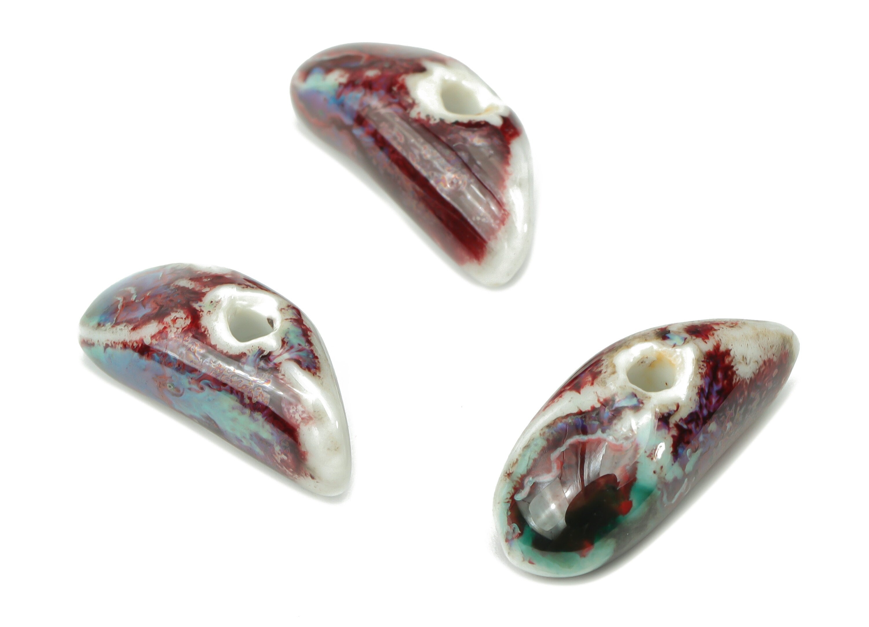 Glazed Ceramic Tooth Beads - Carved Irregular Beads - Handmade Beads - Bracelet Beads - Connectors Beads - 20.98x7.78x7.78mm - NS1796 - DOMEDBAZAAR