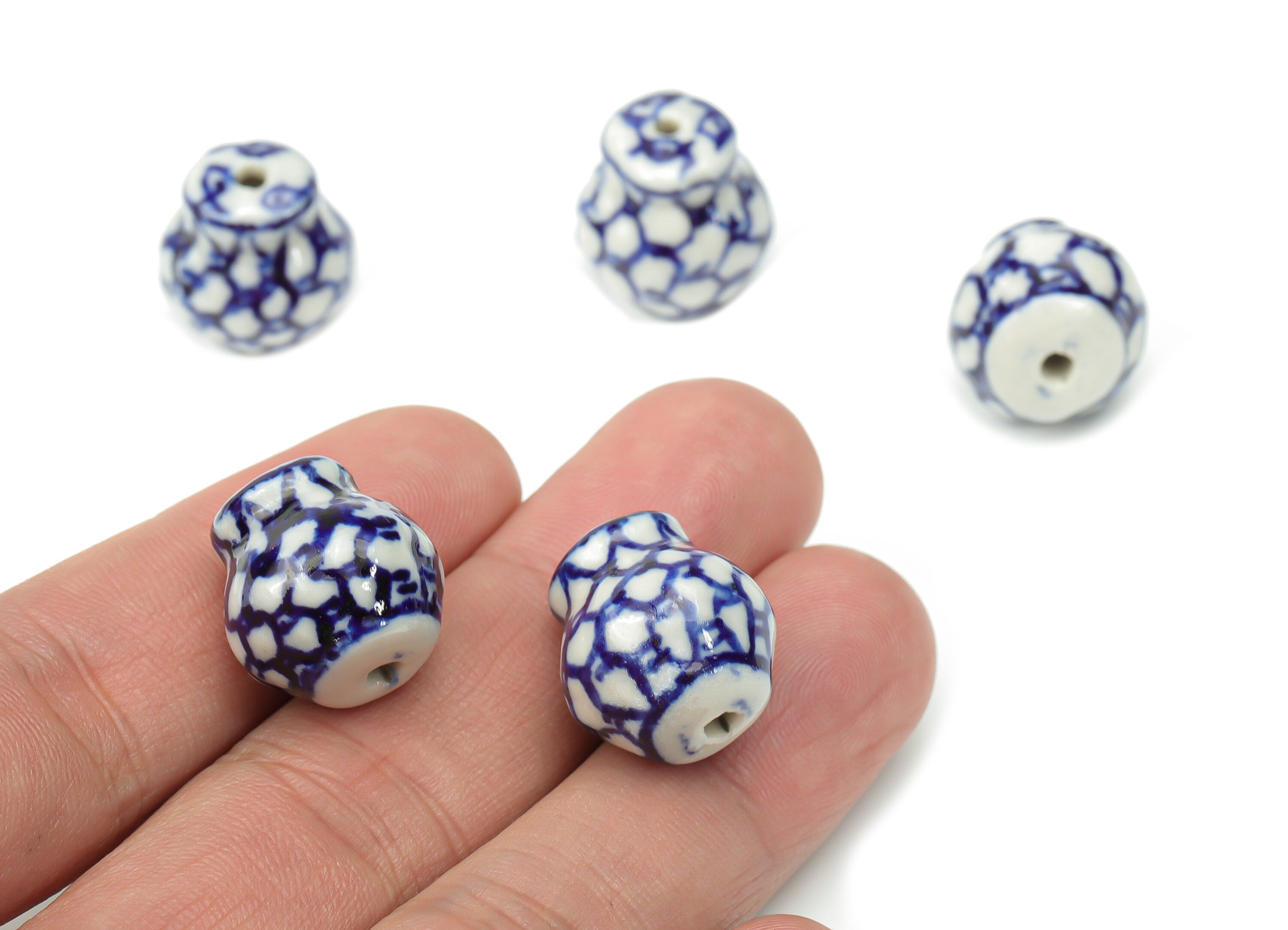 Glazed Ceramic Vase Beads - Carved Vase Beads - Handmade Beads - Bracelet Making Beads - Connectors Beads - 16.64x15.58x15.68mm - NS1842 - DOMEDBAZAAR