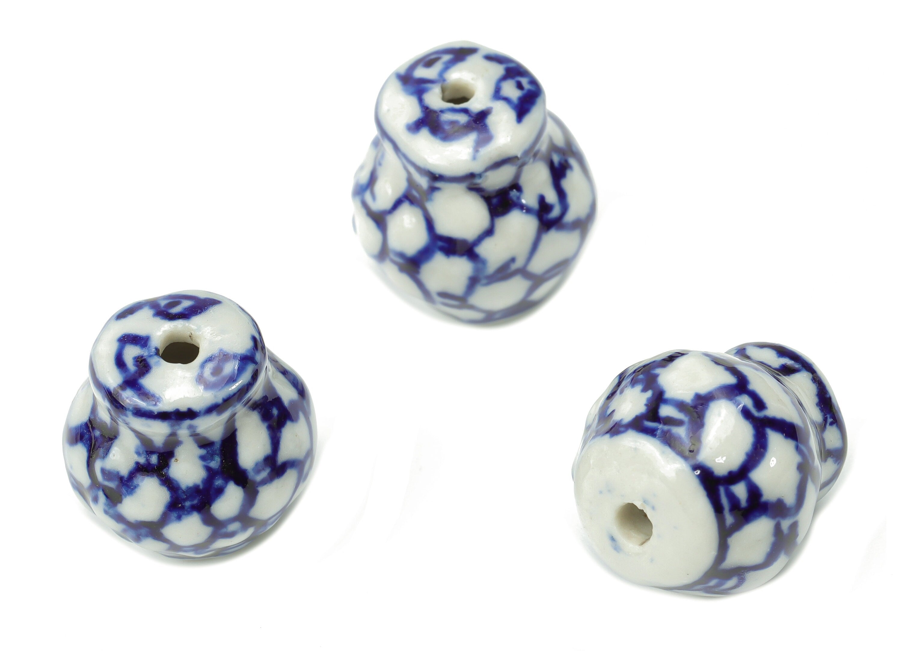 Glazed Ceramic Vase Beads - Carved Vase Beads - Handmade Beads - Bracelet Making Beads - Connectors Beads - 16.64x15.58x15.68mm - NS1842 - DOMEDBAZAAR