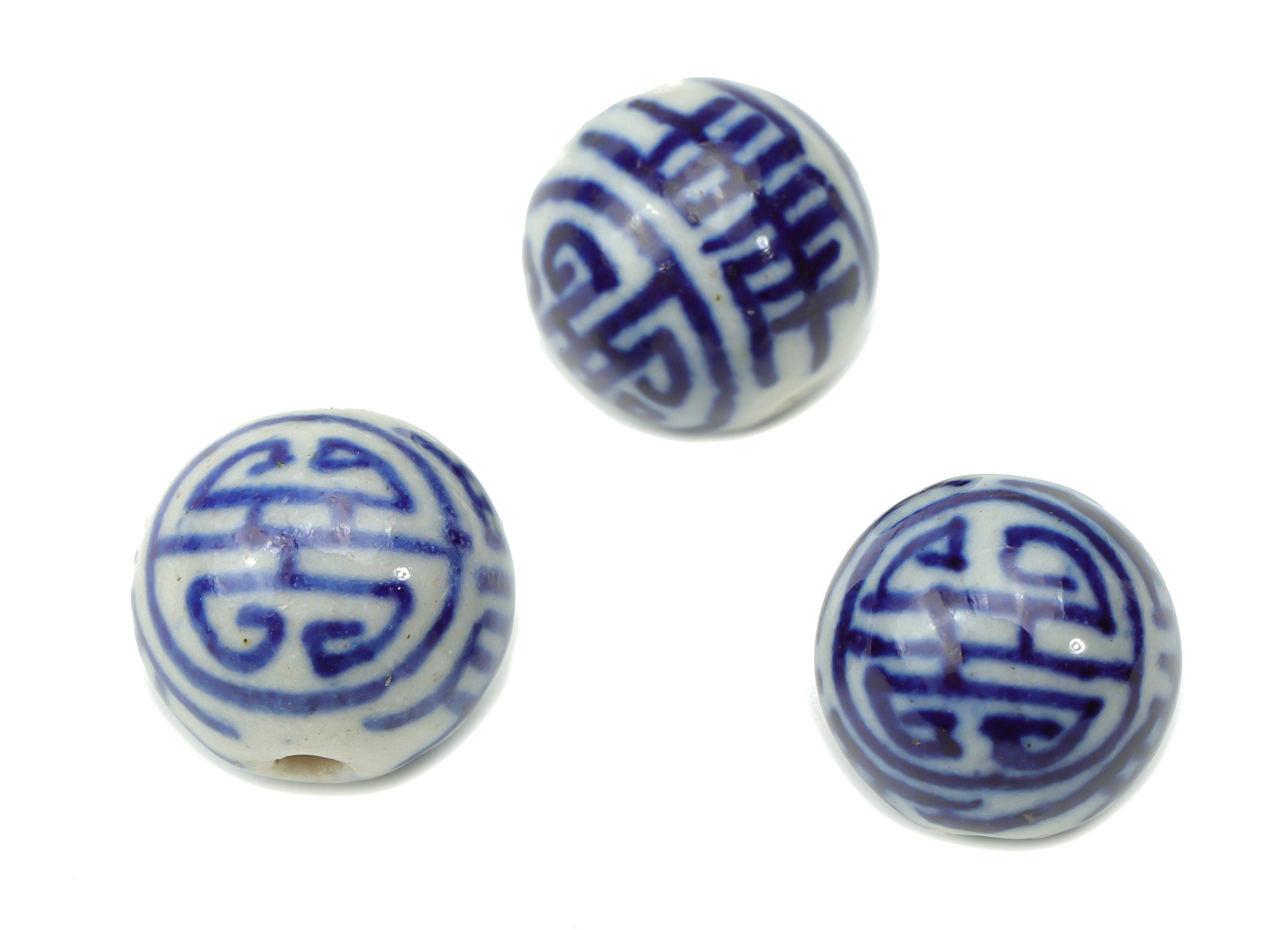 Glazed Ceramic Pattern Ball Beads - Carved Ball Beads - Handmade Beads - Bracelet Making Beads - Connectors Beads - 11.63x12x12mm - NS1838D - DOMEDBAZAAR