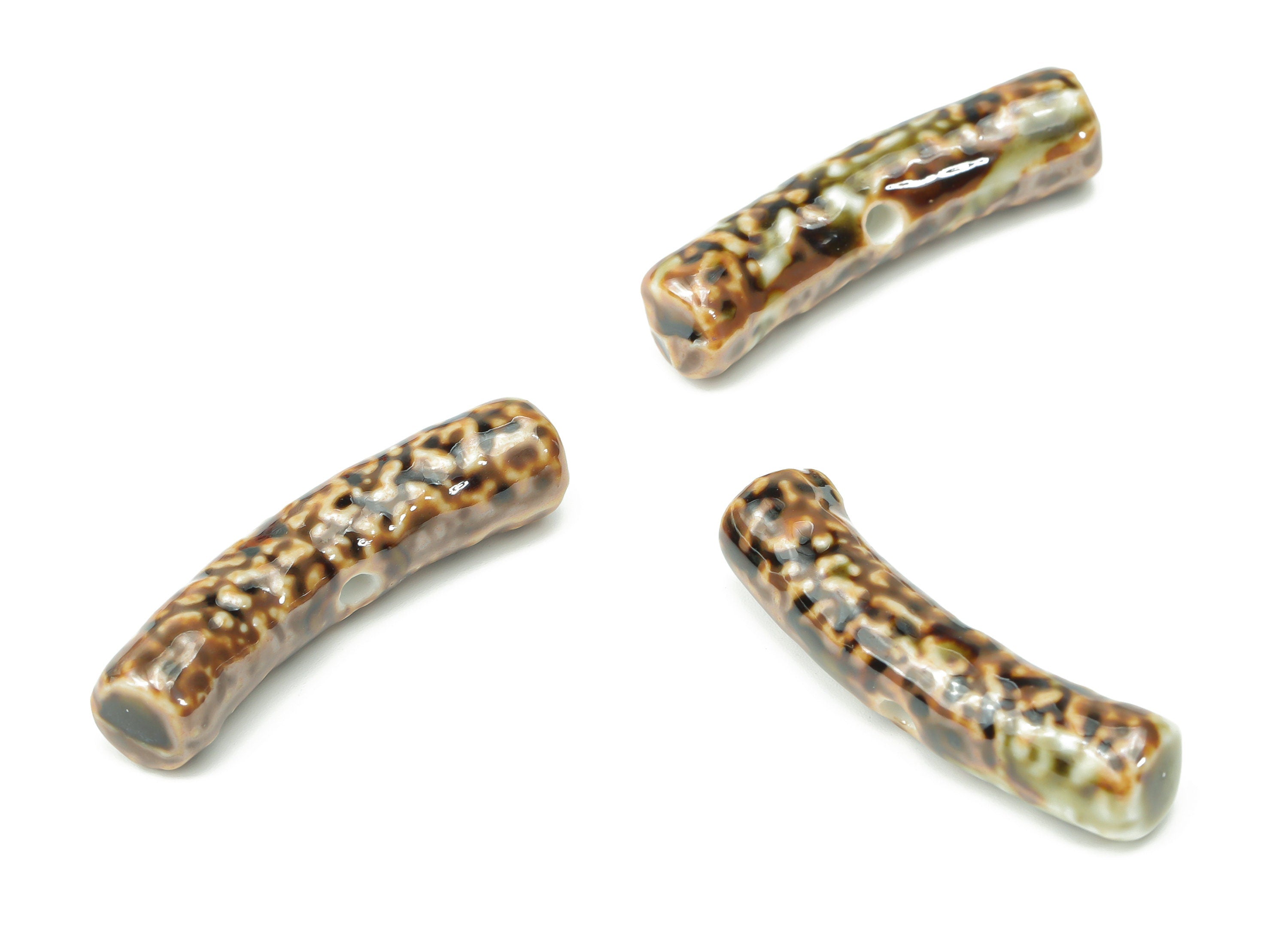Glazed Ceramic Bone Beads - Carved Bone Beads - Handmade Beads - Bracelet Making Beads - Connectors Beads - 37.45x7.94x7.94mm - NS1784 - DOMEDBAZAAR