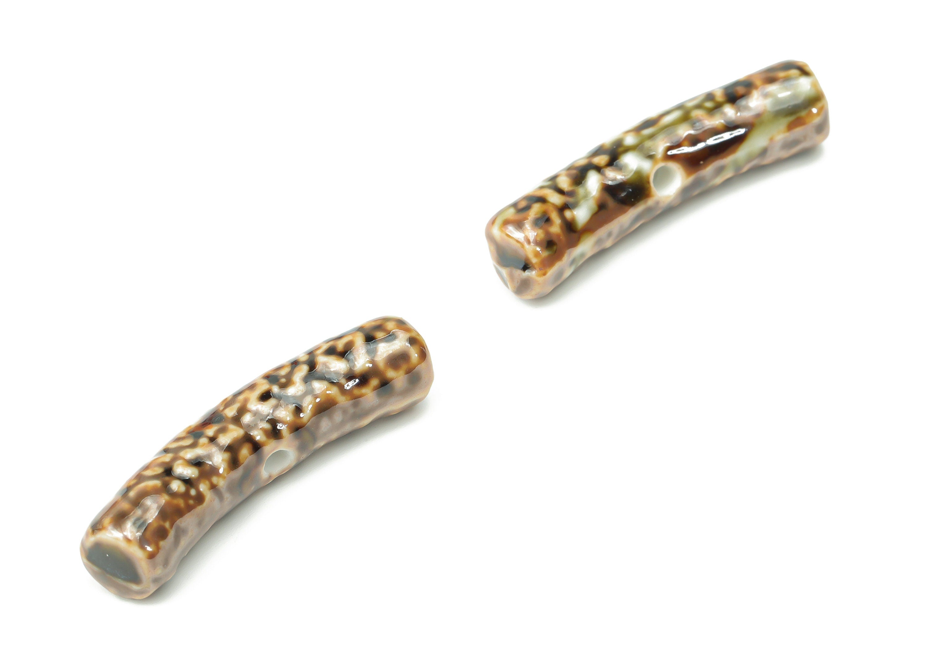 Glazed Ceramic Bone Beads - Carved Bone Beads - Handmade Beads - Bracelet Making Beads - Connectors Beads - 37.45x7.94x7.94mm - NS1784 - DOMEDBAZAAR