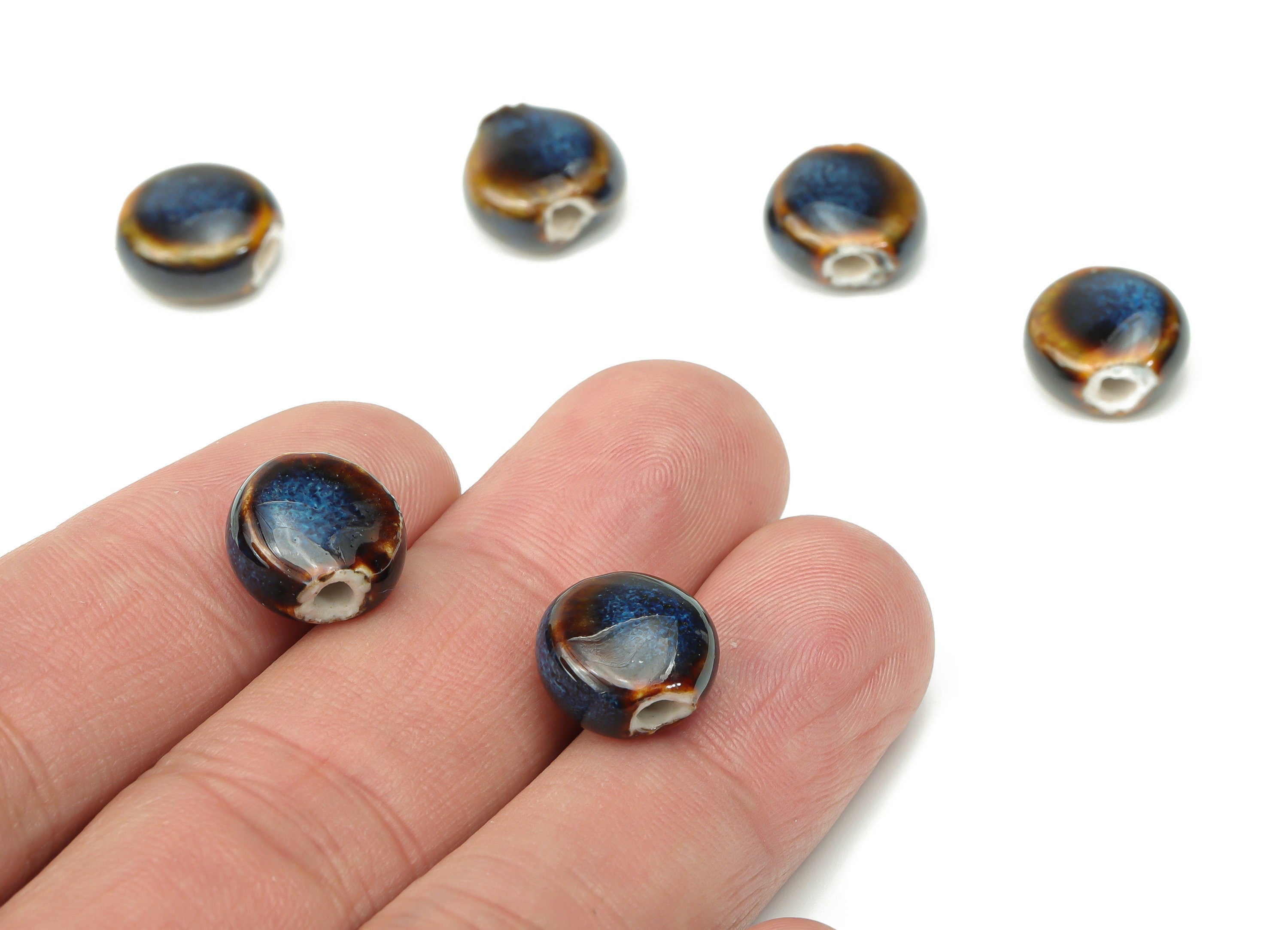 Glazed Ceramic Mini Round Beads - Carved Circle Beads - Handmade Beads - Bracelet Making Beads - Connectors Beads - 11.6x11.04x6.6mm- NS1777 - DOMEDBAZAAR