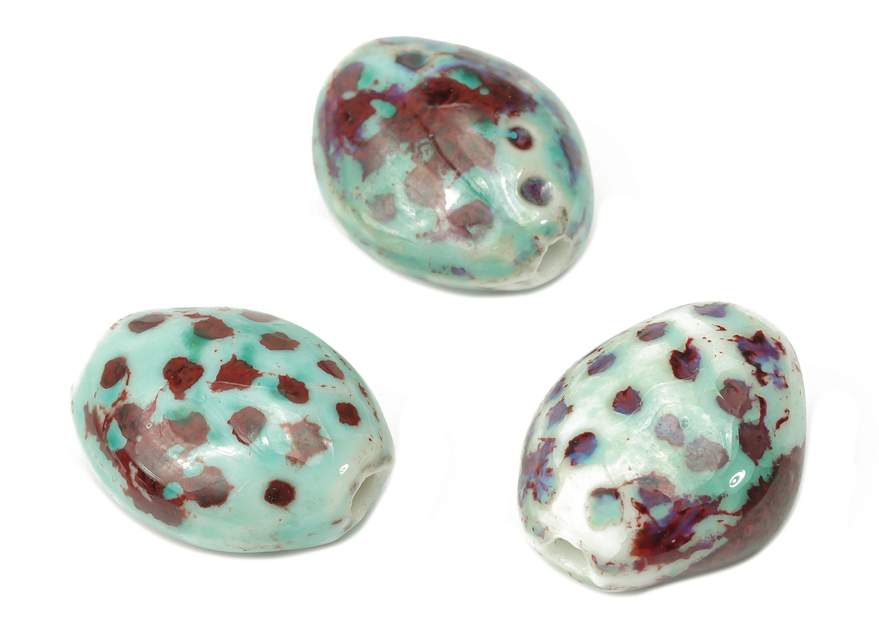 Glazed Ceramic Oval Beads - Carved Oval Beads - Handmade Beads - Bracelet Making Beads - Connectors Beads - 19.42x15.76x10.2mm - NS1788 - DOMEDBAZAAR