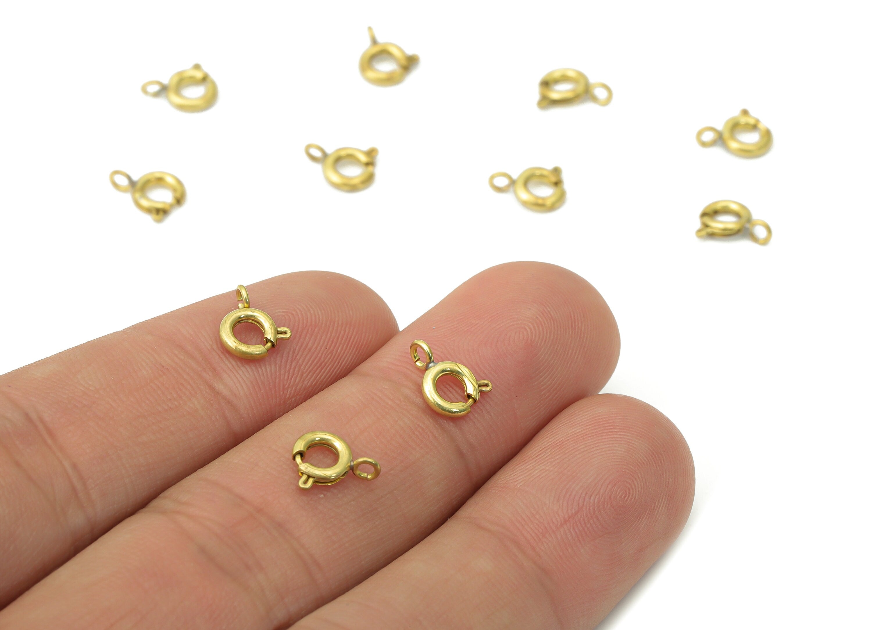 Brass Mini Round Spring Ring Clasp - 7mm - Jewelry Clasps - Raw Brass Circle Trigger Clasps - Jewelry Supplies - 7.48x5.54x1.25mm - PP5216 - DOMEDBAZAAR
