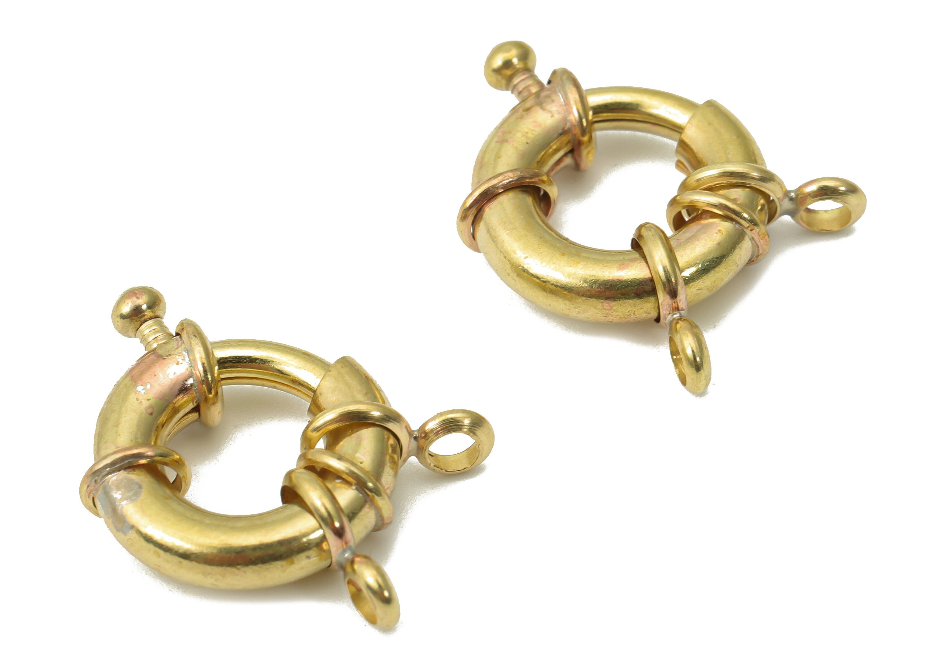 Raw Brass Round Spring Ring with Loops - Brass Circle Trigger Clasps - Jewelry Making Supplies - 17.72x14.79x5.27mm - PP5243 - DOMEDBAZAAR