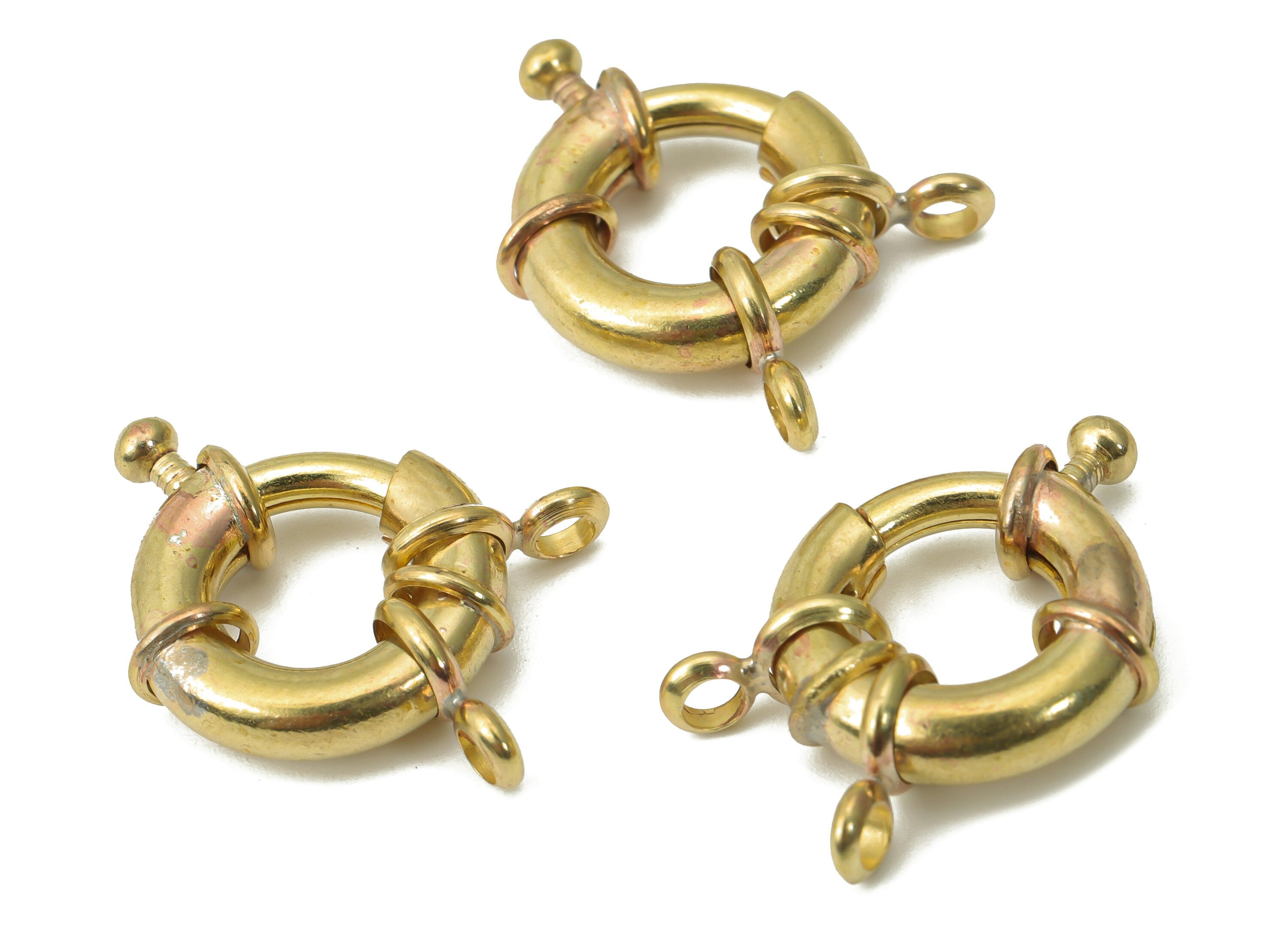Raw Brass Round Spring Ring with Loops - Brass Circle Trigger Clasps - Jewelry Making Supplies - 17.72x14.79x5.27mm - PP5243 - DOMEDBAZAAR