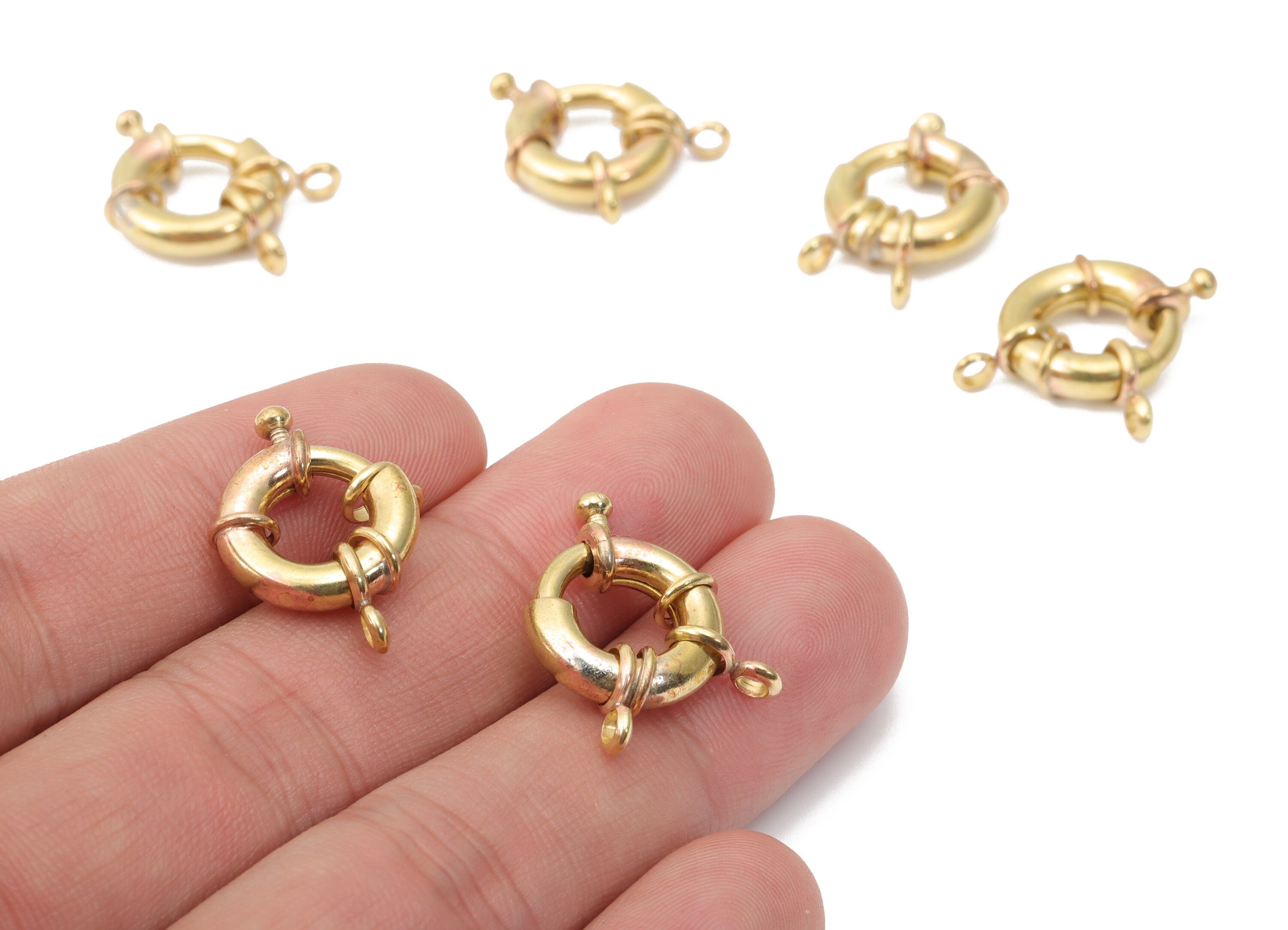 Raw Brass Round Spring Ring with Loops - Brass Circle Trigger Clasps - Jewelry Making Supplies - 17.72x14.79x5.27mm - PP5243 - DOMEDBAZAAR