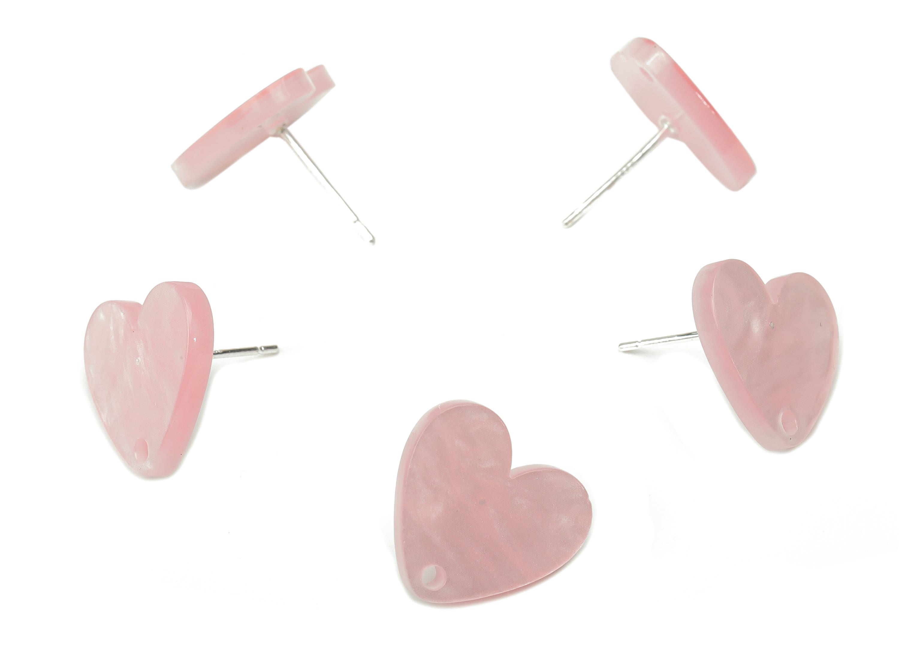 Acrylic Heart Earring Stud – Pink Acrylic Heart Earring Post - Silver Plated Cupronickel Stud - Jewelry Making - 15.57x14.5x2.31mm - AC2486A - DOMEDBAZAAR