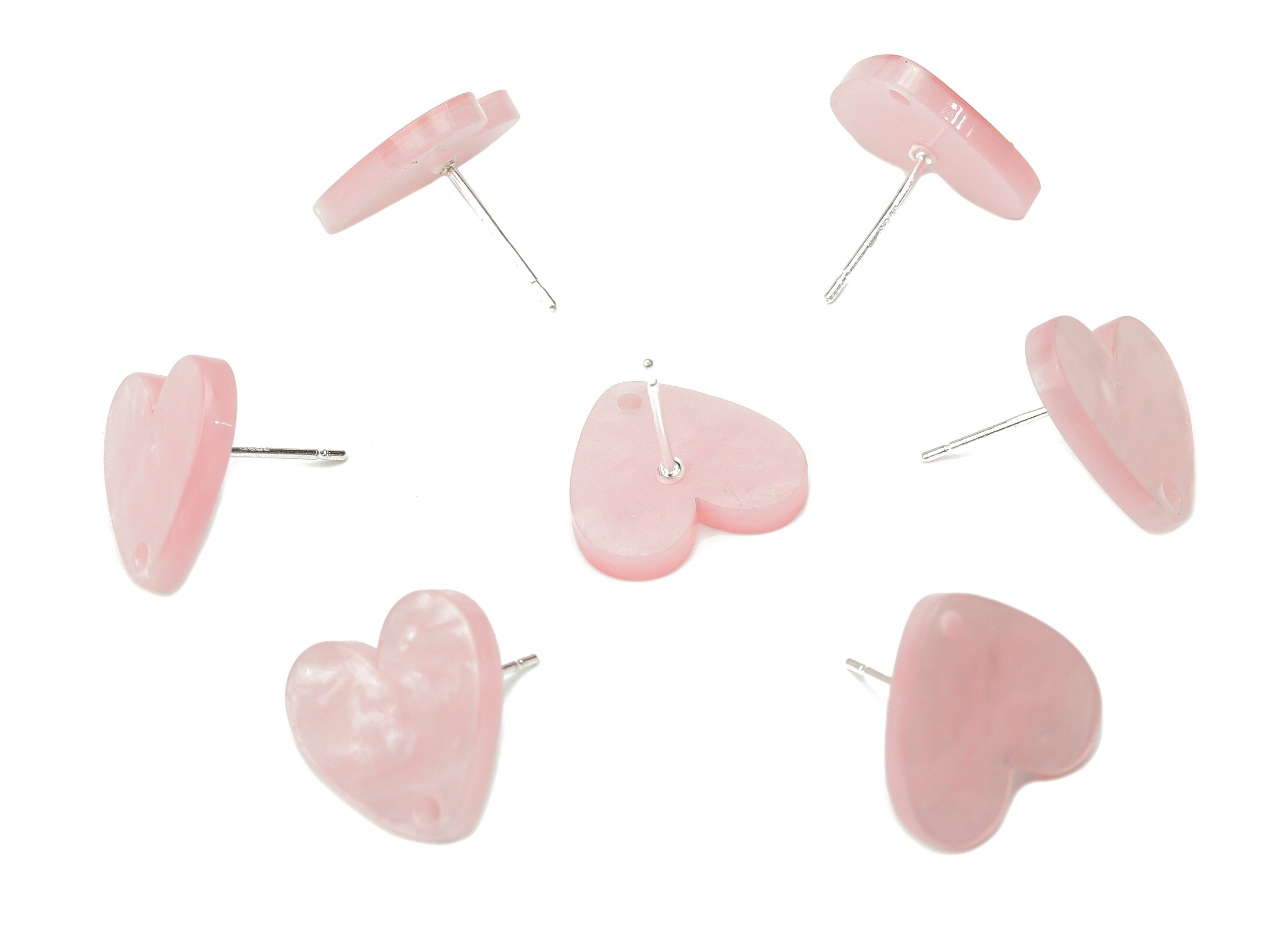 Acrylic Heart Earring Stud – Pink Acrylic Heart Earring Post - Silver Plated Cupronickel Stud - Jewelry Making - 15.57x14.5x2.31mm - AC2486A - DOMEDBAZAAR