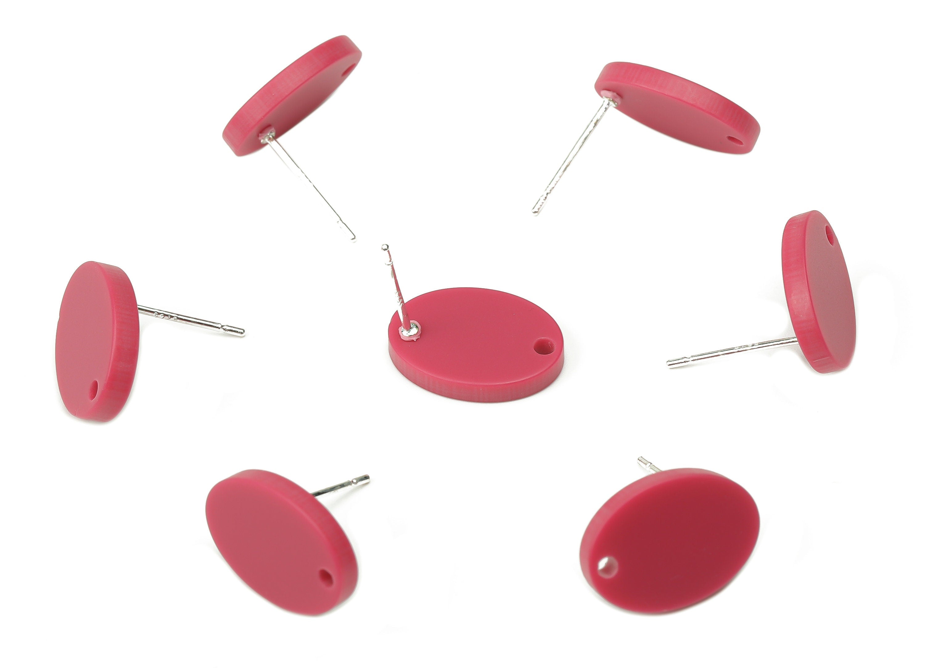 Acrylic Oval Earring Stud – Red Matte Acrylic Oval Post - Silver Plated Cupronickel Stud - Jewelry Supplies - 14.63x10.9x2.26mm - AC2488A - DOMEDBAZAAR