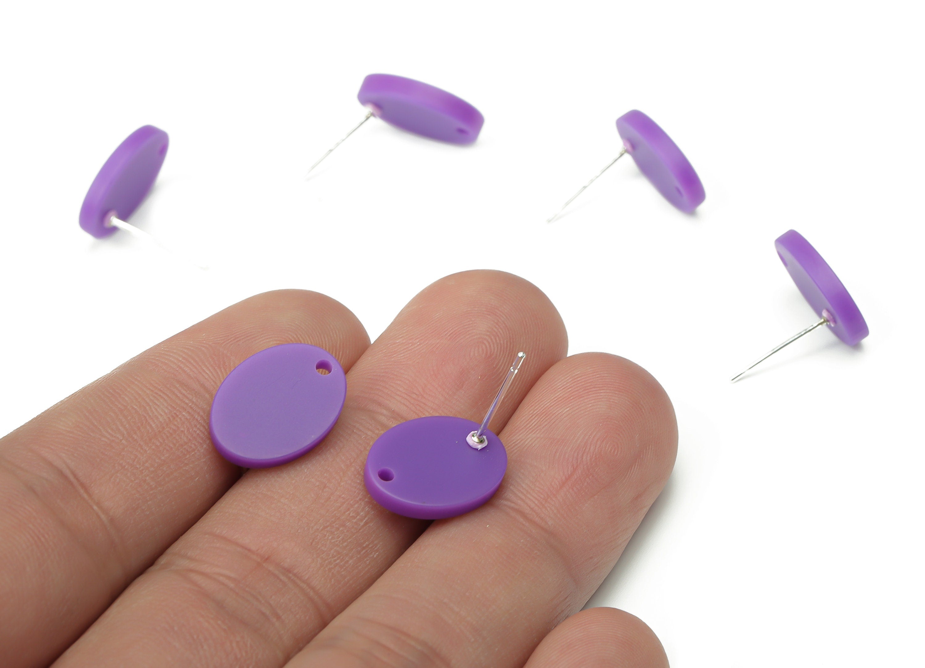 Acrylic Oval Earring Stud – Purple Matte Acrylic Oval Post - Silver Plated Cupronickel Stud - Jewelry Supplies - 14.63x10.9x2.26mm - AC2488B - DOMEDBAZAAR
