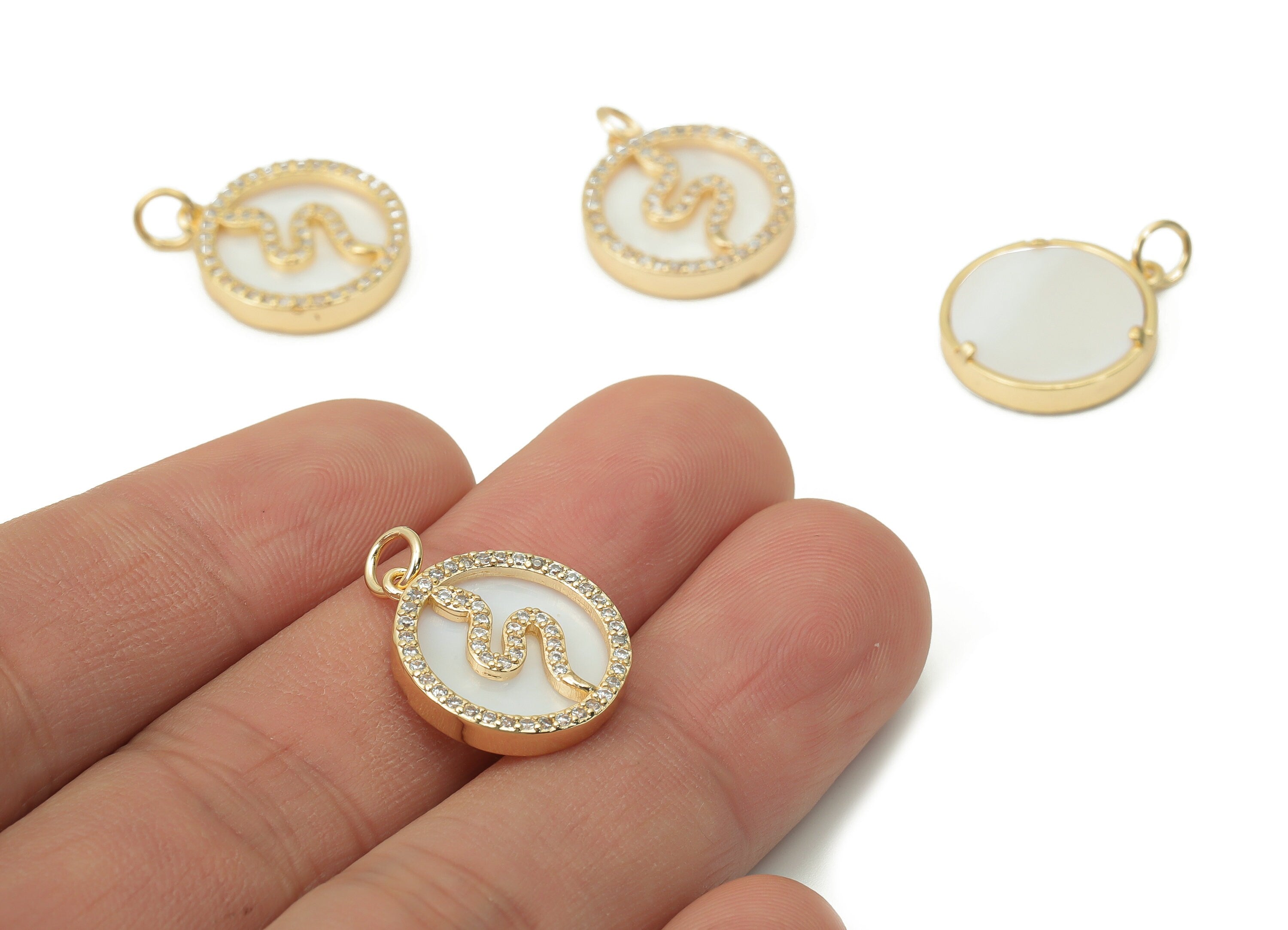 Brass Round Snake Charms with Zincons - Shell Snake Circle Pendant - 18K Real Gold Plated - Jewelry Supplies - 17.72x15.82x3.66mm - RGP4387 - DOMEDBAZAAR