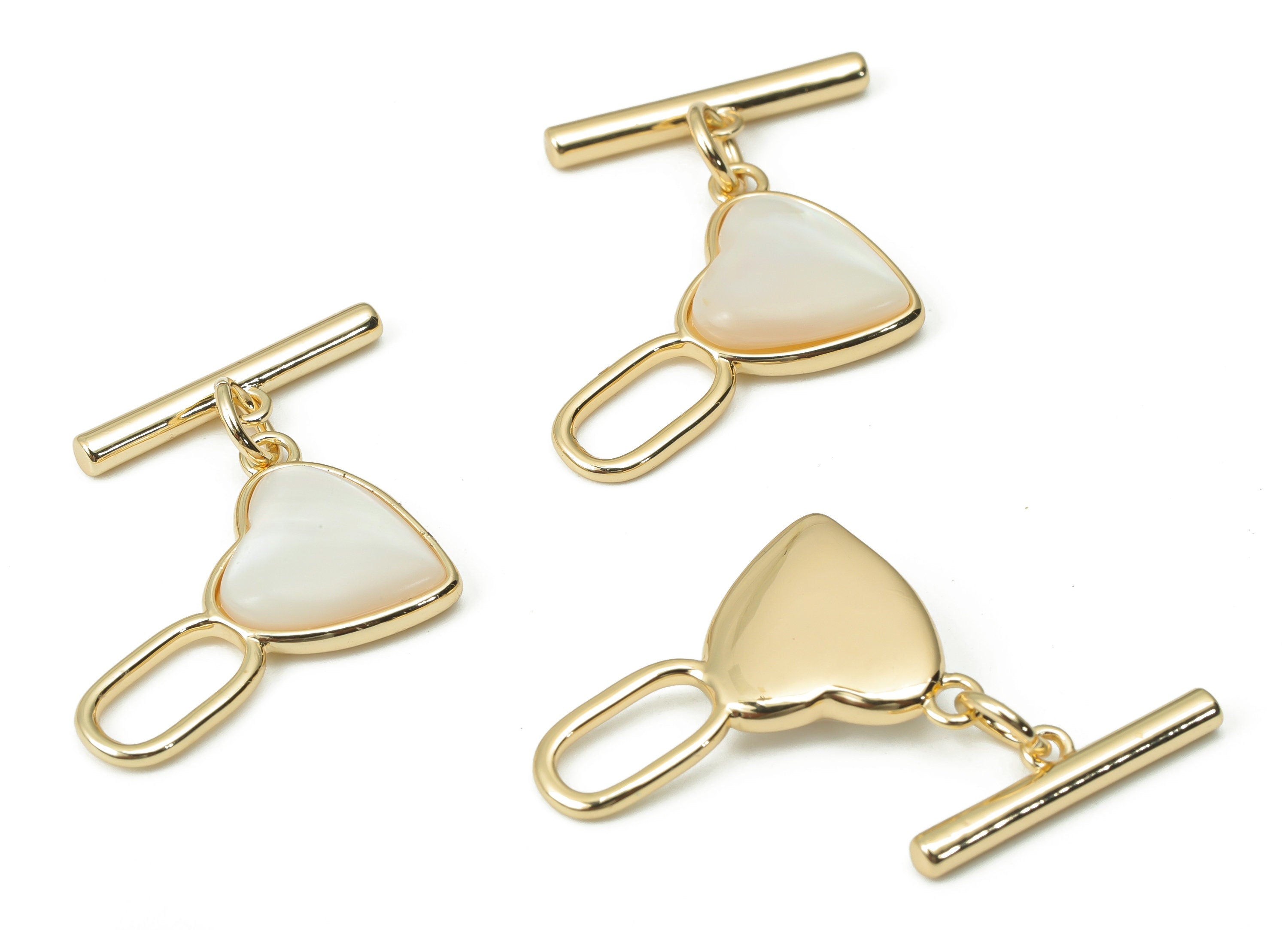 Brass Heart Toggle Clasp – Shell Heart Toggle Clasp – 18K Real Gold Plated Brass - Jewelry Making Supplies - 25.94x16.95x3.8mm - RGP4373 - DOMEDBAZAAR