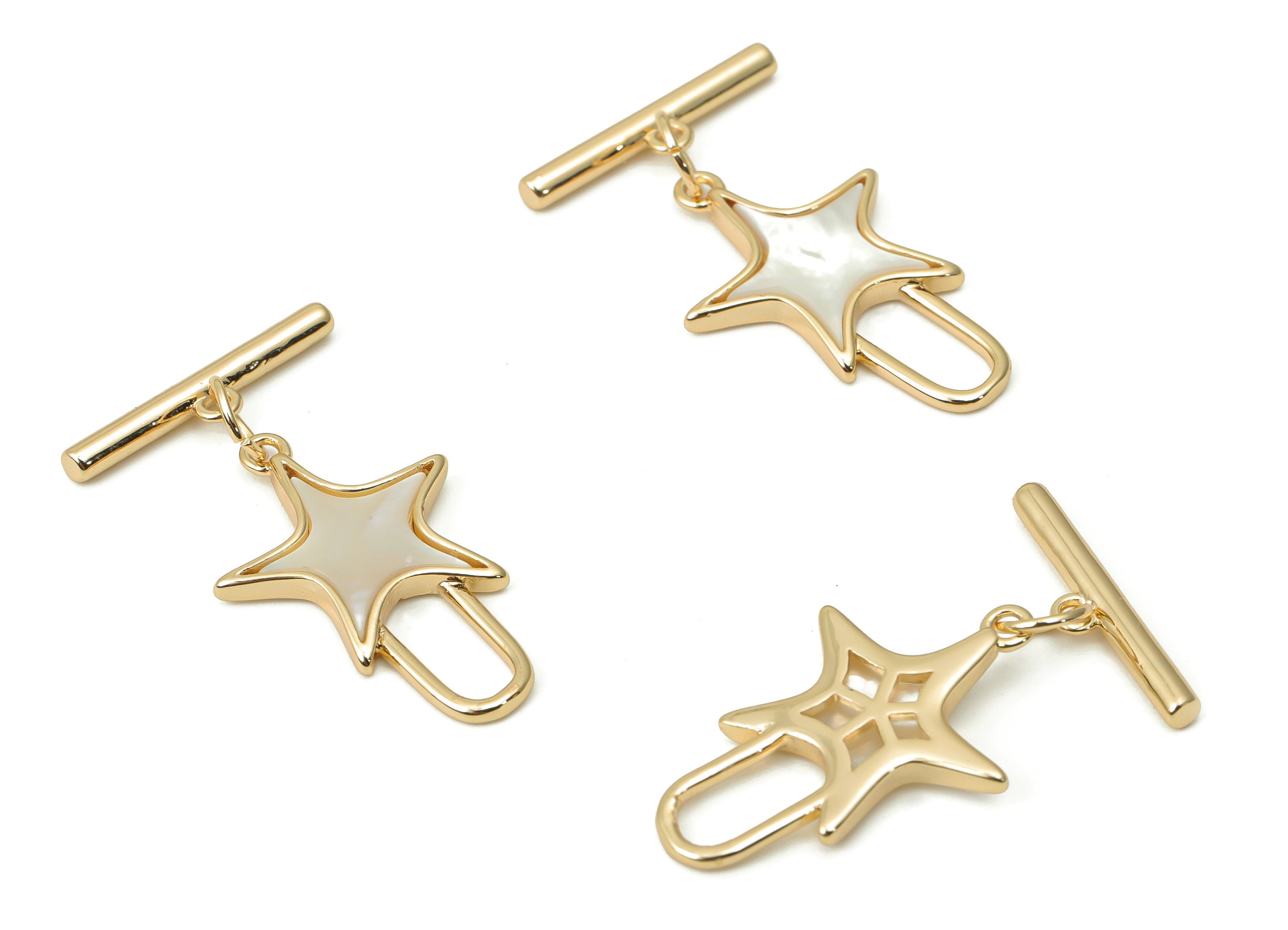 Brass Star Toggle Clasp – Shell Star Toggle Clasp – 18K Real Gold Plated Brass - Jewelry Making Supplies - 28.92x17.32x2.7mm - RGP4395 - DOMEDBAZAAR