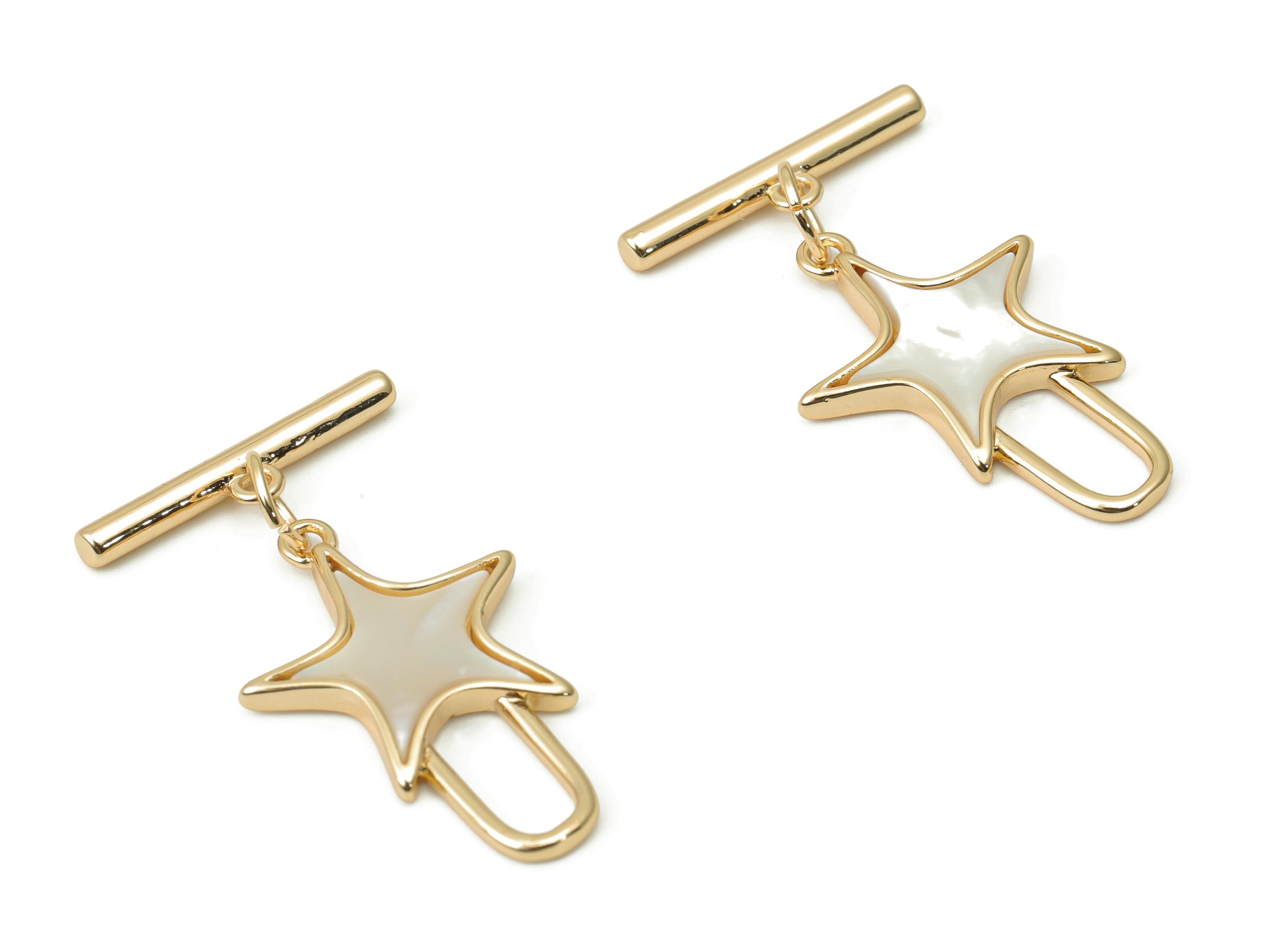 Brass Star Toggle Clasp – Shell Star Toggle Clasp – 18K Real Gold Plated Brass - Jewelry Making Supplies - 28.92x17.32x2.7mm - RGP4395 - DOMEDBAZAAR