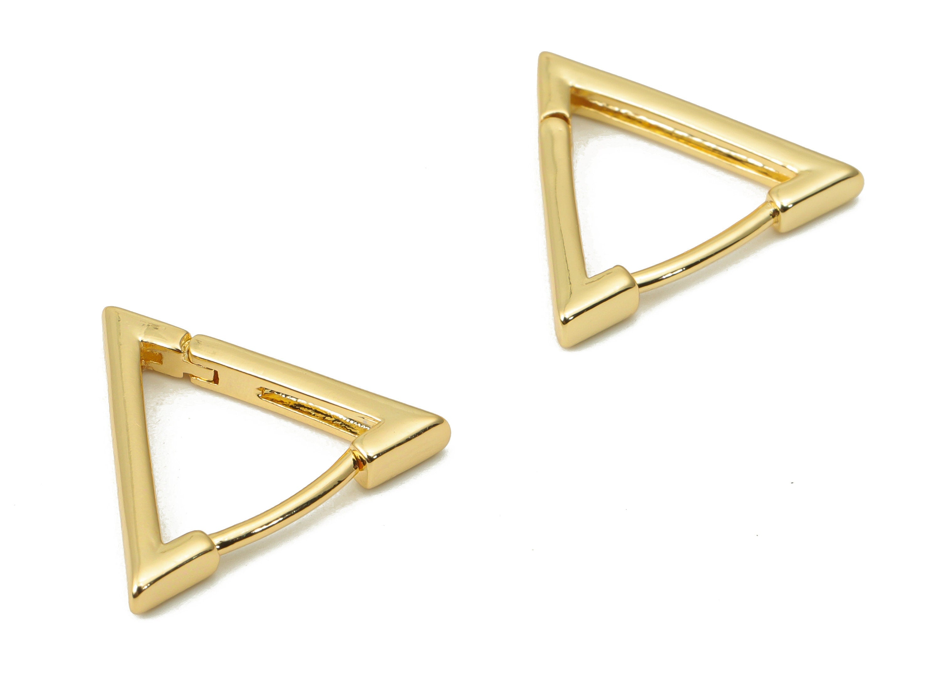 Brass Triangle Hoop Earring Clasp – Gold Dainty Triangle Claps with Open Ring – 18K Real Gold Plated Brass - 16.16x14.02x2.14mm - RGP4360 - DOMEDBAZAAR