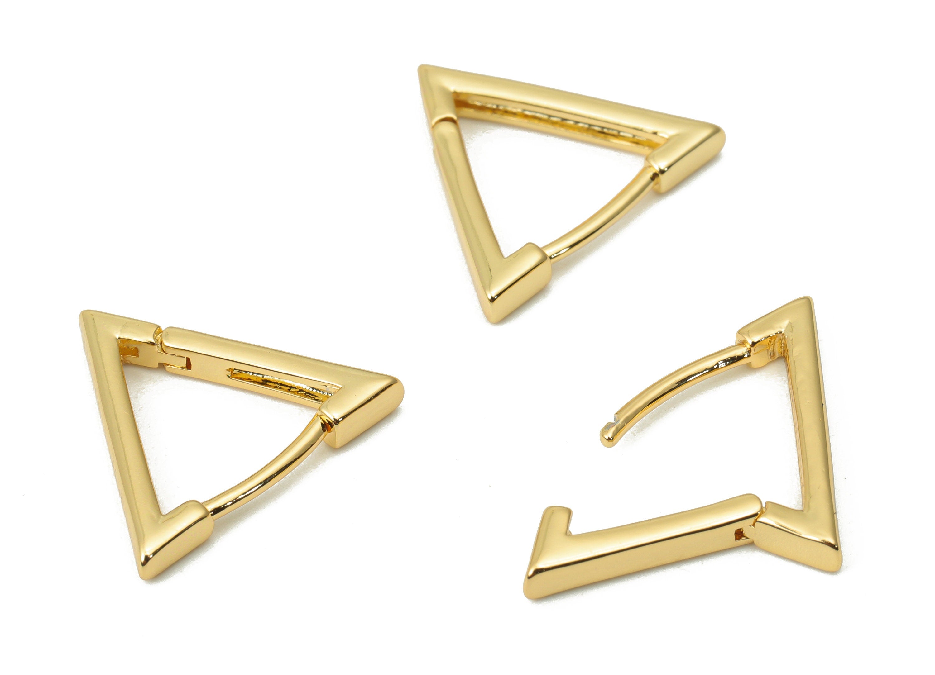 Brass Triangle Hoop Earring Clasp – Gold Dainty Triangle Claps with Open Ring – 18K Real Gold Plated Brass - 16.16x14.02x2.14mm - RGP4360 - DOMEDBAZAAR