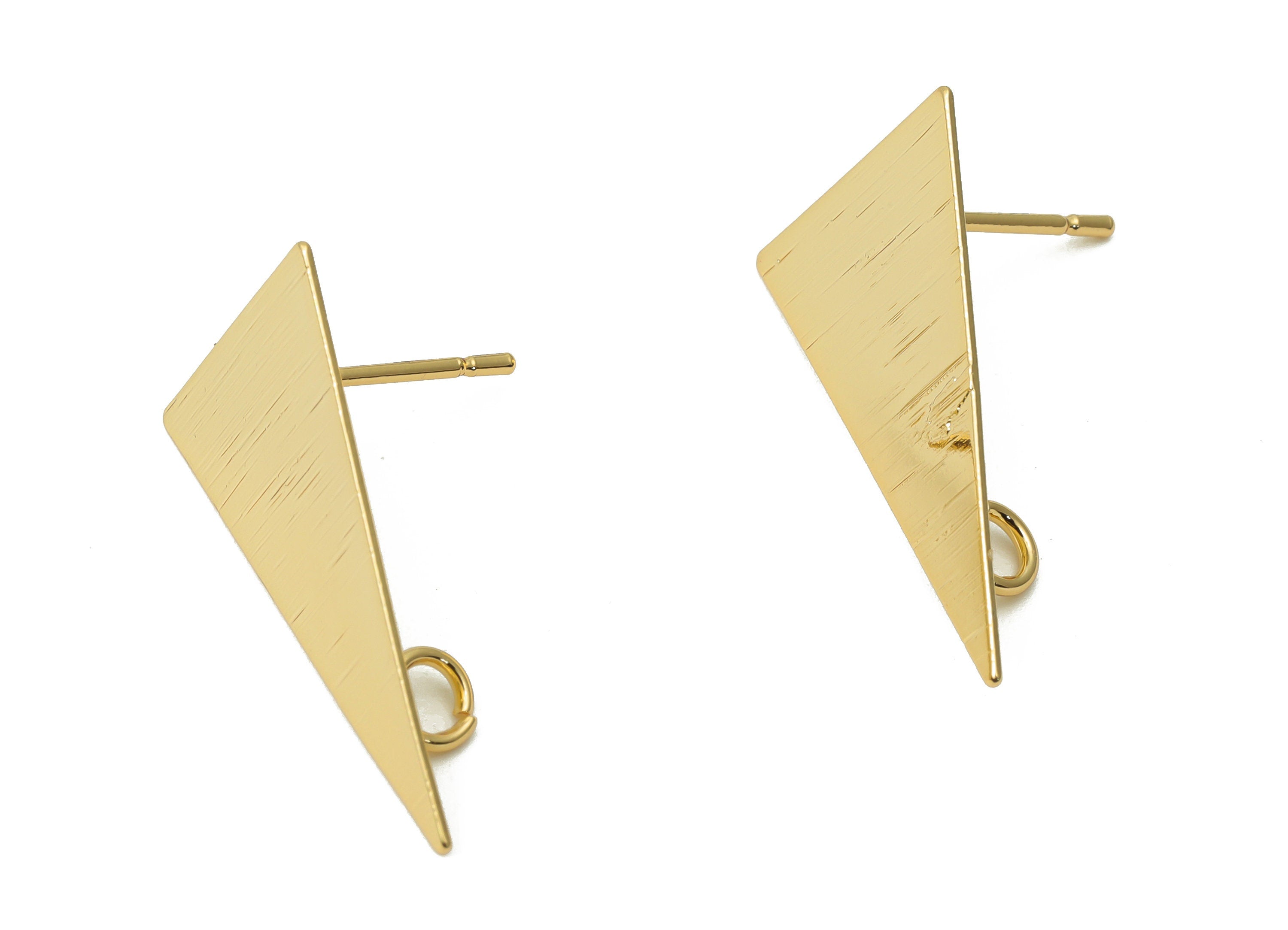 Brass Texture Triangle Stud - Gold Triangle Post - 316 Surgical Stainless Steel Stud - 18k Real Gold Plated Brass - 23.1x13.1x0.5mm- RGP4358 - DOMEDBAZAAR