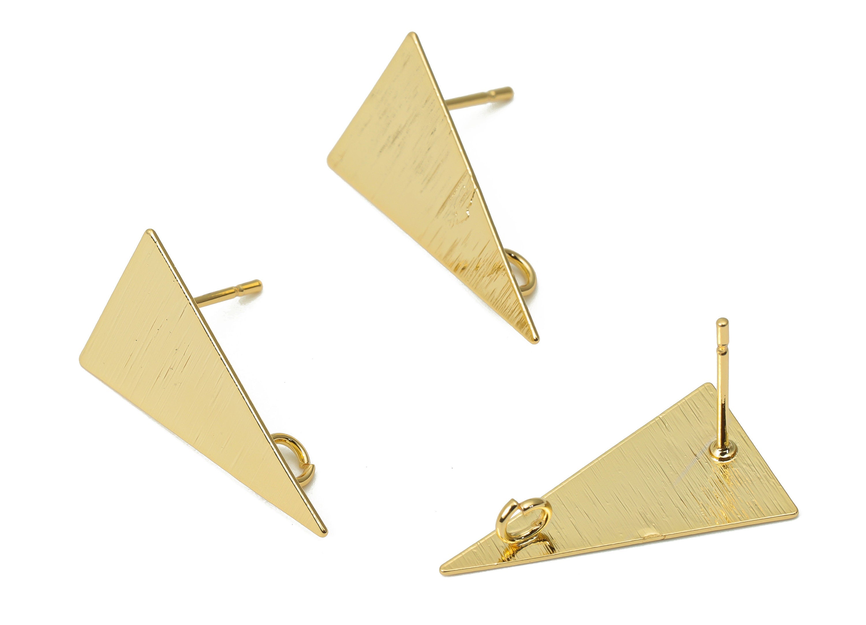 Brass Texture Triangle Stud - Gold Triangle Post - 316 Surgical Stainless Steel Stud - 18k Real Gold Plated Brass - 23.1x13.1x0.5mm- RGP4358 - DOMEDBAZAAR