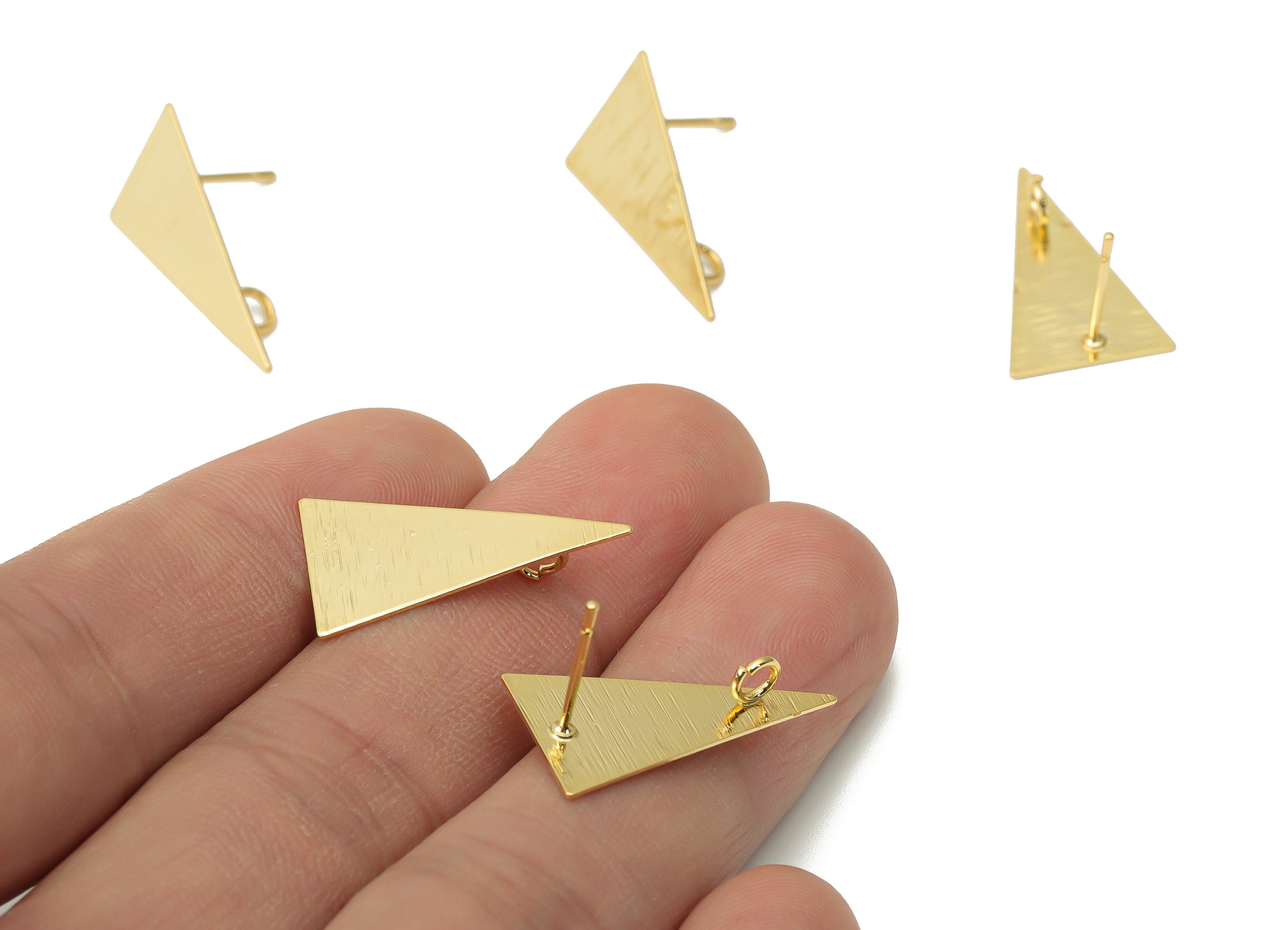 Brass Texture Triangle Stud - Gold Triangle Post - 316 Surgical Stainless Steel Stud - 18k Real Gold Plated Brass - 23.1x13.1x0.5mm- RGP4358 - DOMEDBAZAAR