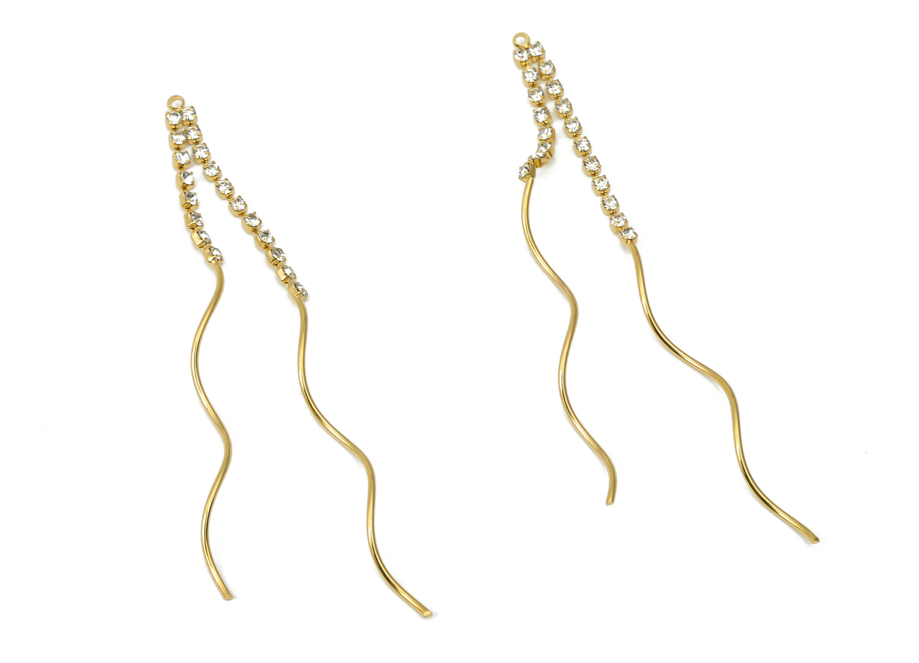 Brass Wave Tassel Wire Earring Charm - Zircon Long Chain Earrings – 18K Real Gold Plated Brass - Jewelry Supplies - 81.7x4.2x1.8mm - RGP4405 - DOMEDBAZAAR