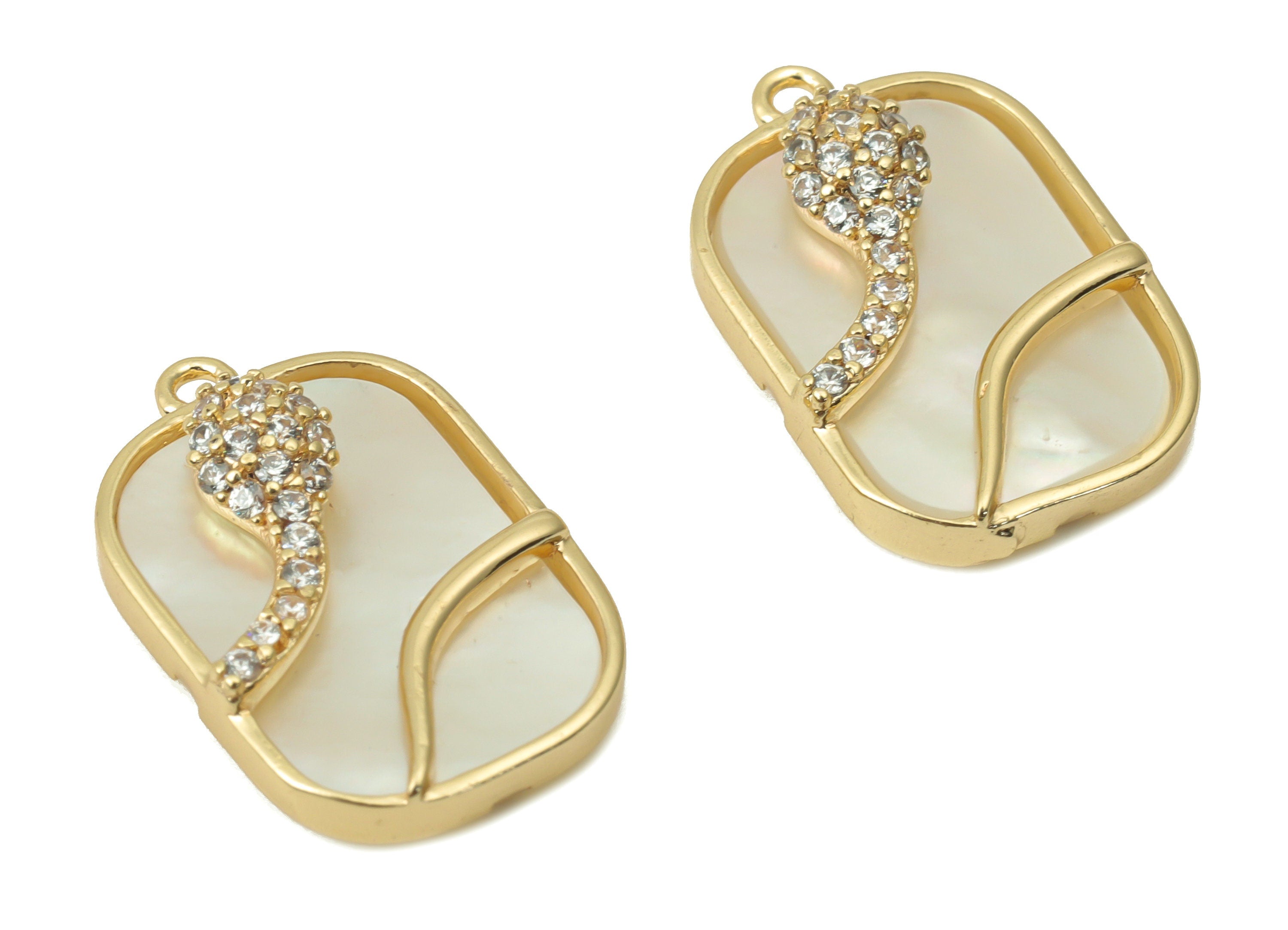 Brass Oval Rectangle Snake Charms with Zincons - Shell Snake Pendant - 18K Real Gold Plated - Jewelry Supplies - 15.8x10.04x3.51mm - RGP4391 - DOMEDBAZAAR