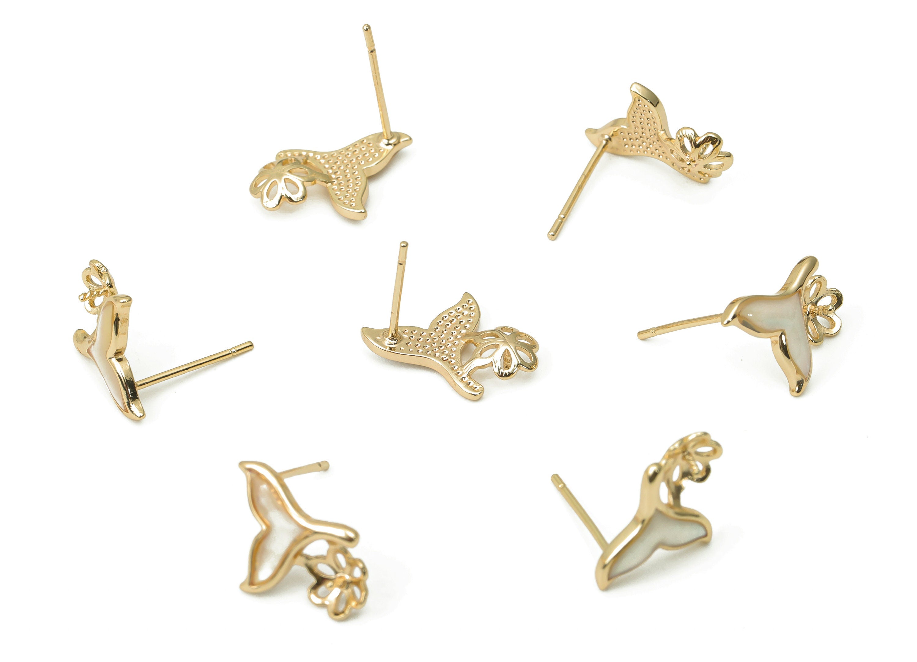 Brass Fish Tail Earring Stud - Shell Flower Post - Silver Stud - 18k Real Gold Plated Brass - Jewelry Supplies - 10.95x9.85x1.98mm - RGP4399 - DOMEDBAZAAR