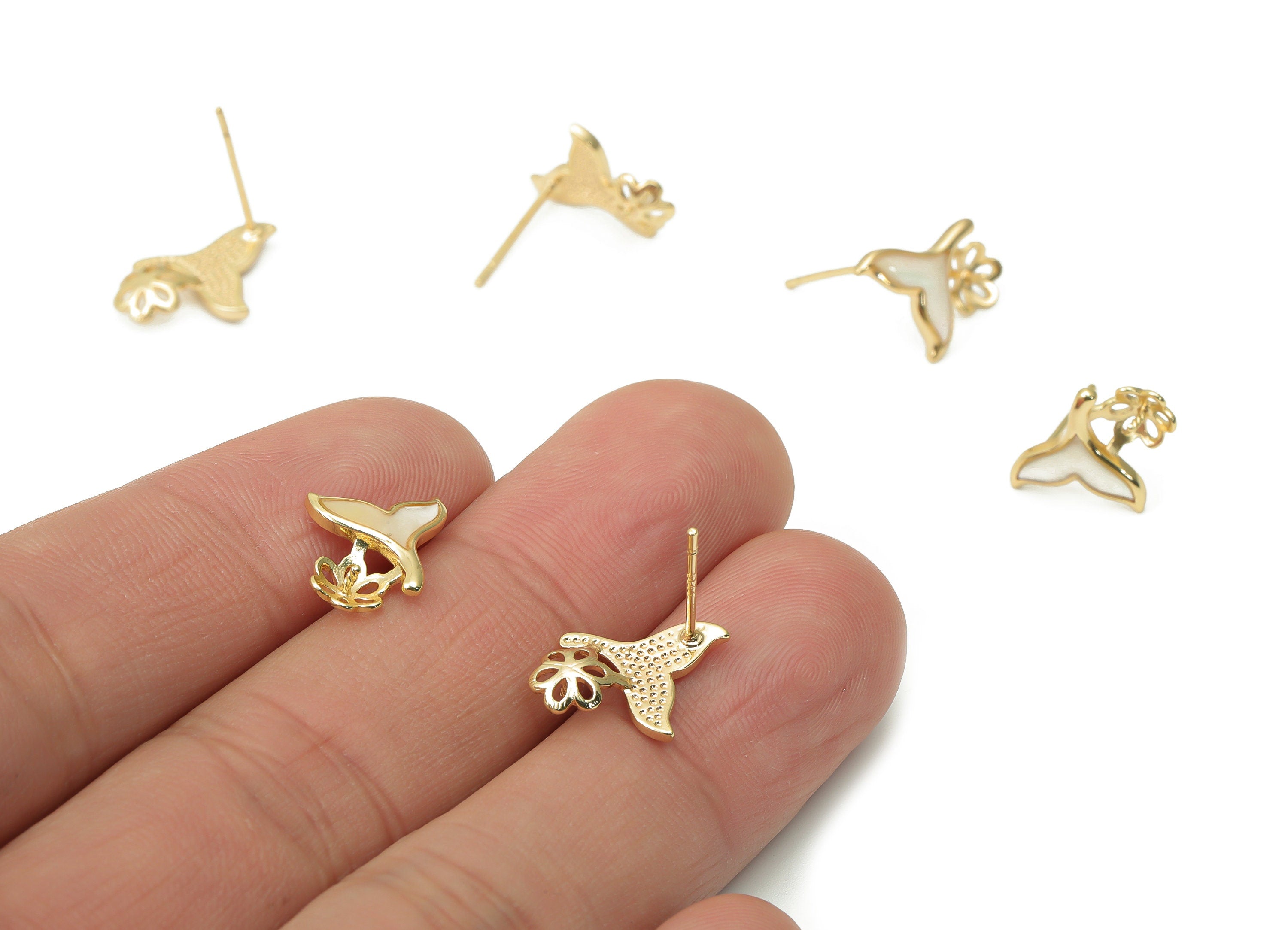 Brass Fish Tail Earring Stud - Shell Flower Post - Silver Stud - 18k Real Gold Plated Brass - Jewelry Supplies - 10.95x9.85x1.98mm - RGP4399 - DOMEDBAZAAR