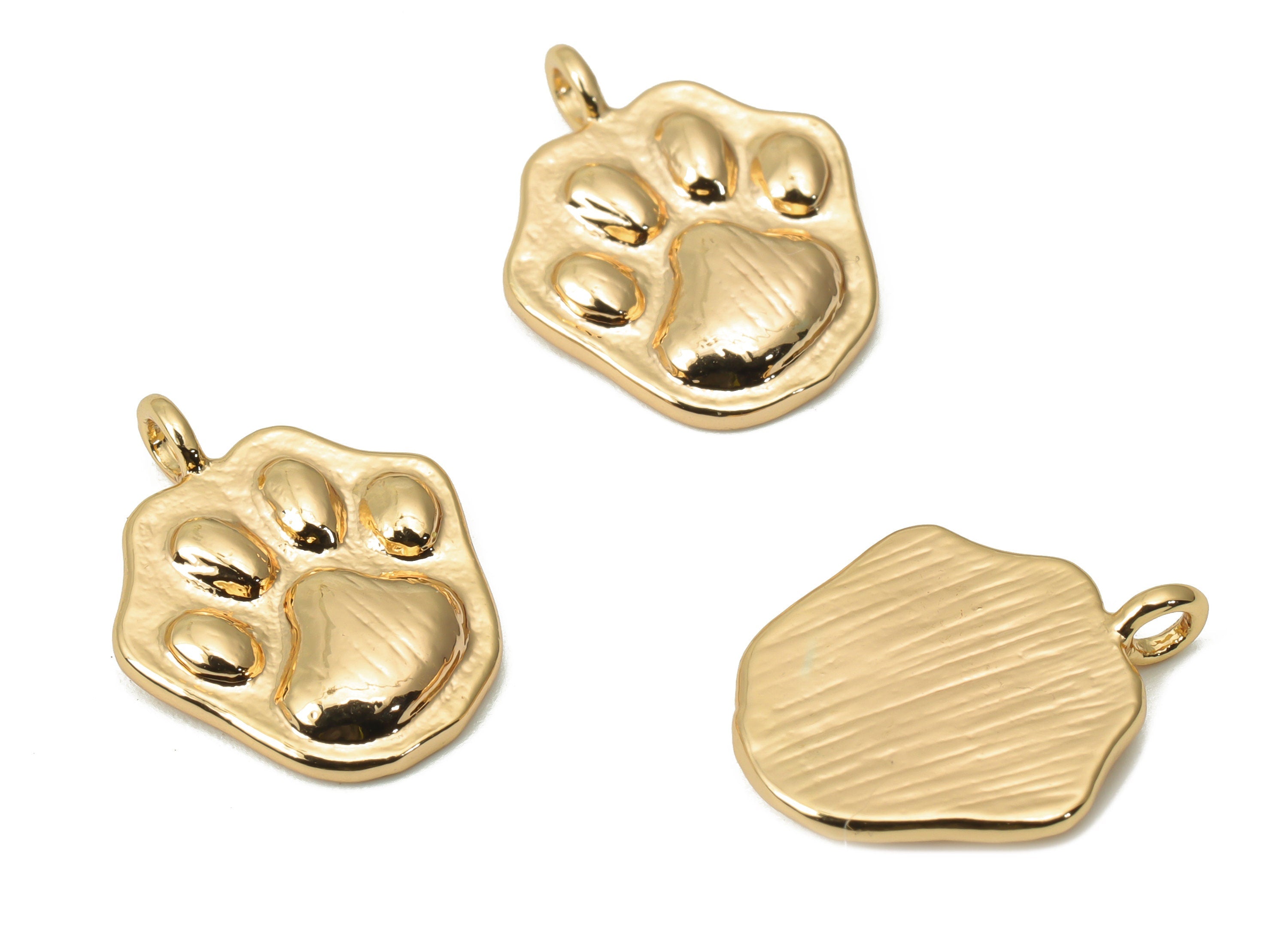 Brass Texture Cat Paw Earring Charms - Gold Cat Paw Print Pendant - 18K Real Gold Plated Brass - Jewelry Supplies - 14.5x11.5x1.8mm- RGP4418 - DOMEDBAZAAR