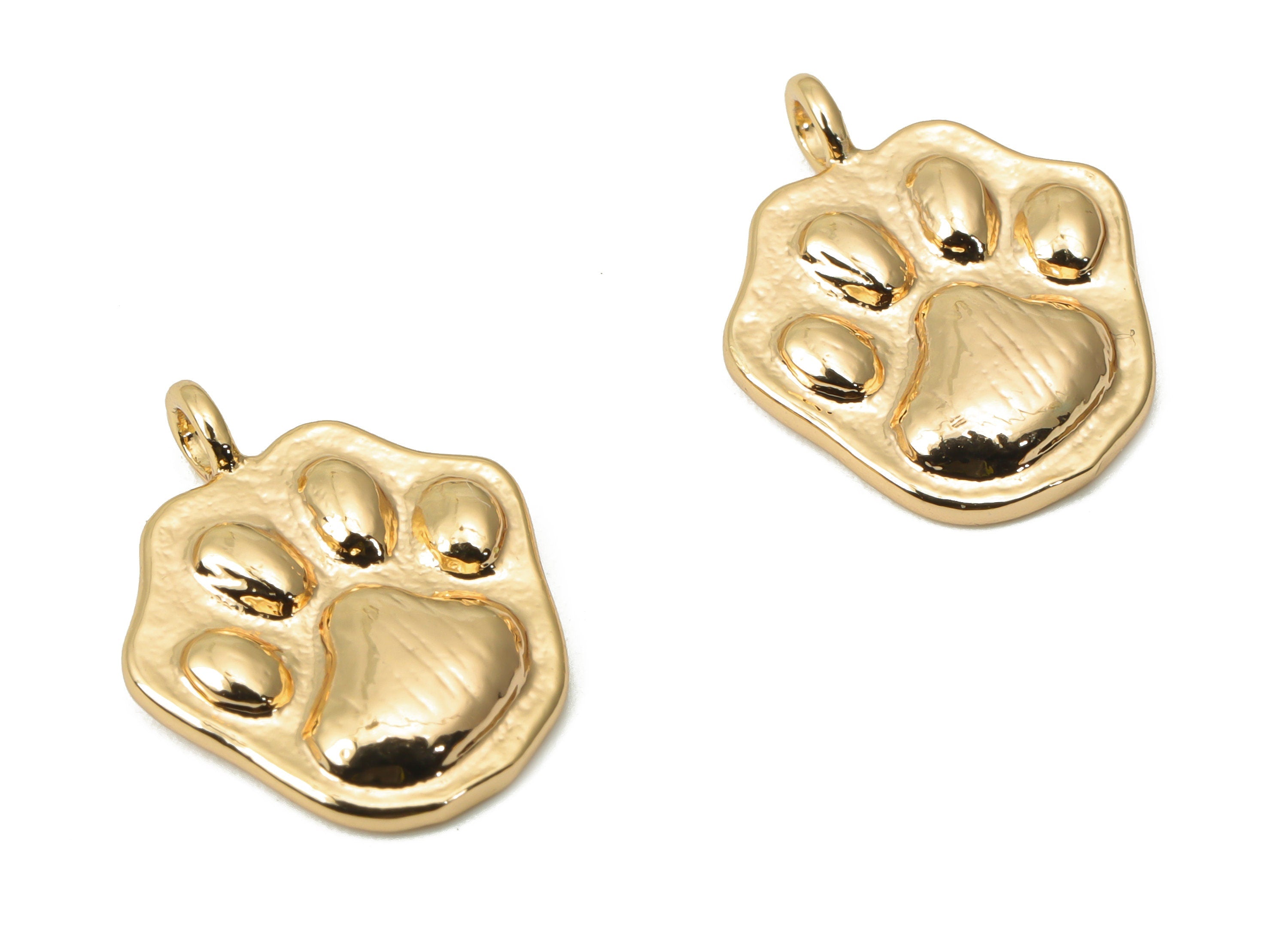 Brass Texture Cat Paw Earring Charms - Gold Cat Paw Print Pendant - 18K Real Gold Plated Brass - Jewelry Supplies - 14.5x11.5x1.8mm- RGP4418 - DOMEDBAZAAR