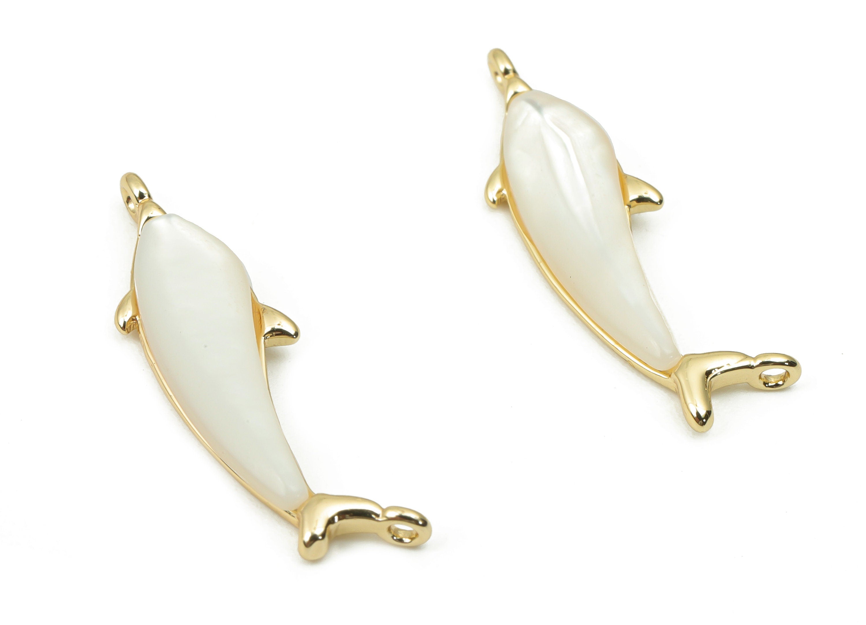 Brass Whale Earring Charms - Shell Dolphin Pendant - 18K Real Gold Plated Brass - Jewelry Making Supplies - 20.82x5.88x2.68mm - RGP4390 - DOMEDBAZAAR