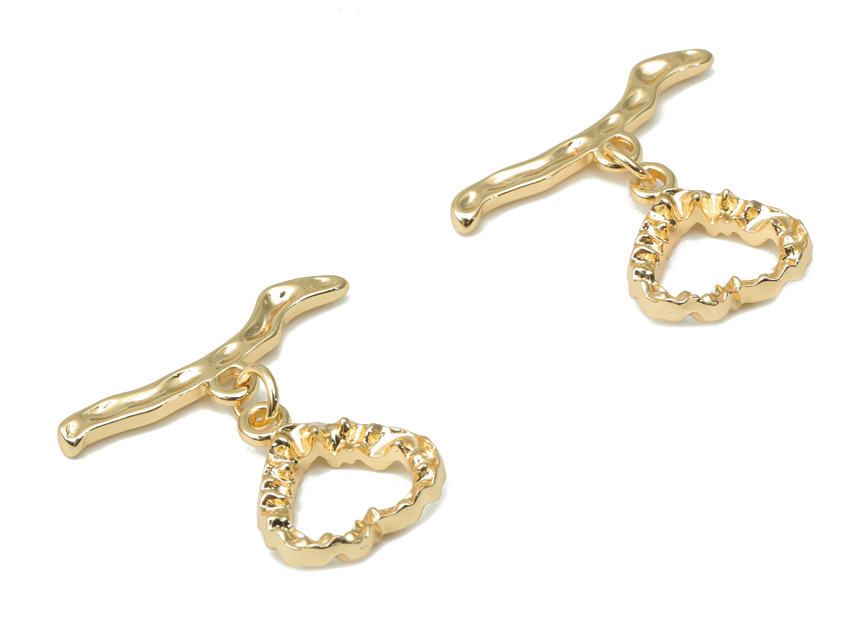Brass Hammered Heart Toggle Clasp – Gold Heart Toggle Clasp - 18K Real Gold Plated Brass – Jewelry Supplies - 26.27x24.61x2.03mm - RGP4509 - DOMEDBAZAAR